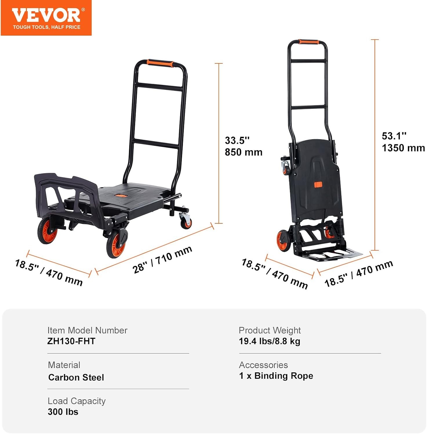 image:imageVEVOR Aluminum Folding Hand Truck 2 in 1 Design 400 lbs Capacity Heavy Duty Industrial Collapsible cart Dolly Cart with Rubber Wheels for Transport and Moving in Warehouse Supermarket Garden Heavy Duty Industrial Collapsible Dolly Cart with Rubber Wheels for Transport and Moving in Warehouse Supermarket Garden300 lbs