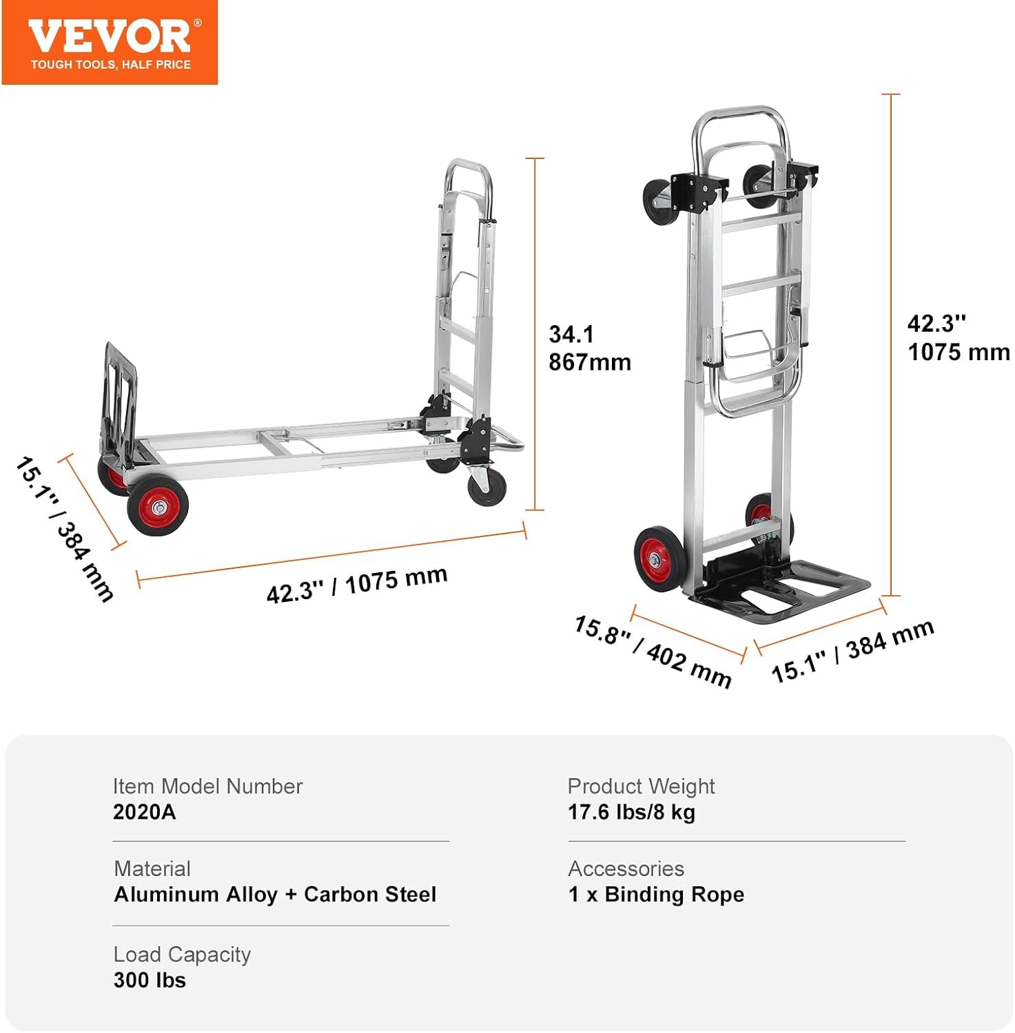image:imageVEVOR Aluminum Folding Hand Truck 2 in 1 Design 400 lbs Capacity Heavy Duty Industrial Collapsible cart Dolly Cart with Rubber Wheels for Transport and Moving in Warehouse Supermarket Garden Heavy Duty Industrial Collapsible Dolly Cart with Rubber Wheels for Transport and Moving in Warehouse Supermarket Garden400 lbs