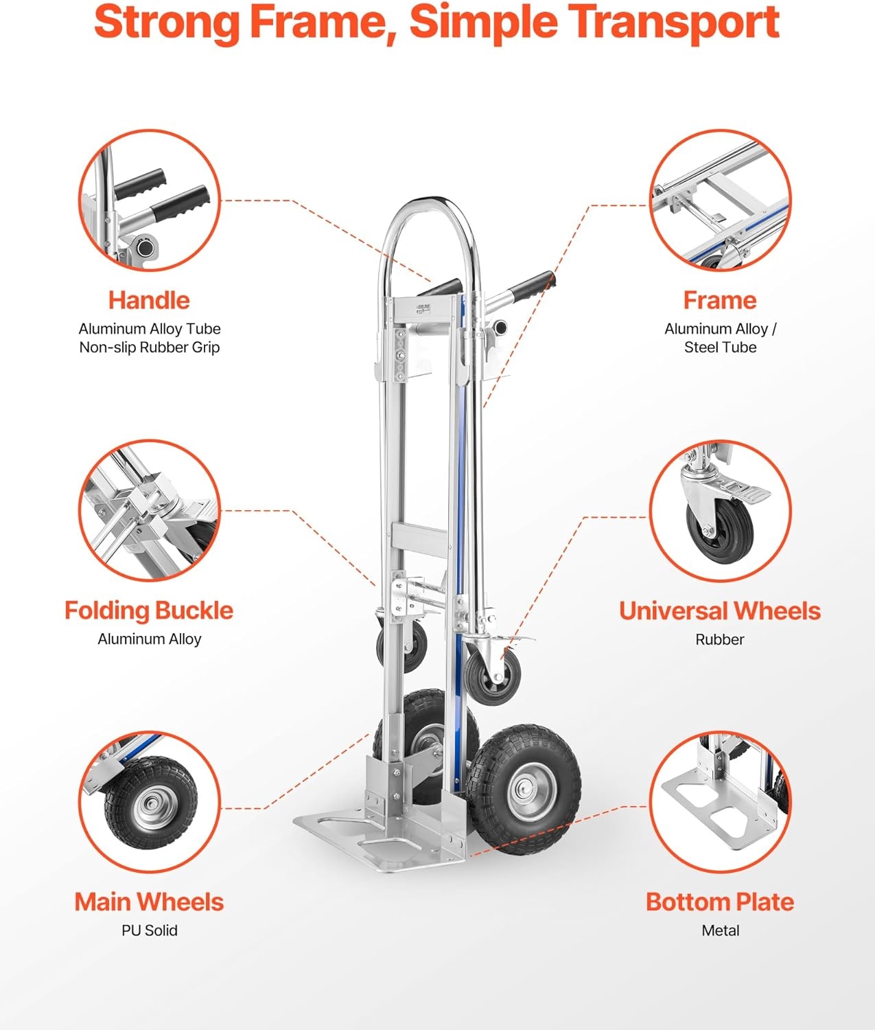 image:imageVEVOR Aluminum Folding Hand Truck 2 in 1 Design 400 lbs Capacity Heavy Duty Industrial Collapsible cart Dolly Cart with Rubber Wheels for Transport and Moving in Warehouse Supermarket Garden Heavy Duty Industrial Collapsible Dolly Cart with Rubber Wheels for Transport and Moving in Warehouse Supermarket Garden1000 lbs