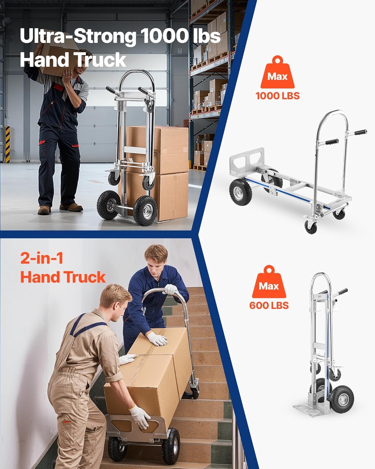 image:imageVEVOR Aluminum Folding Hand Truck 2 in 1 Design 400 lbs Capacity Heavy Duty Industrial Collapsible cart Dolly Cart with Rubber Wheels for Transport and Moving in Warehouse Supermarket Garden Heavy Duty Industrial Collapsible Dolly Cart with Rubber Wheels for Transport and Moving in Warehouse Supermarket Garden1000 lbs