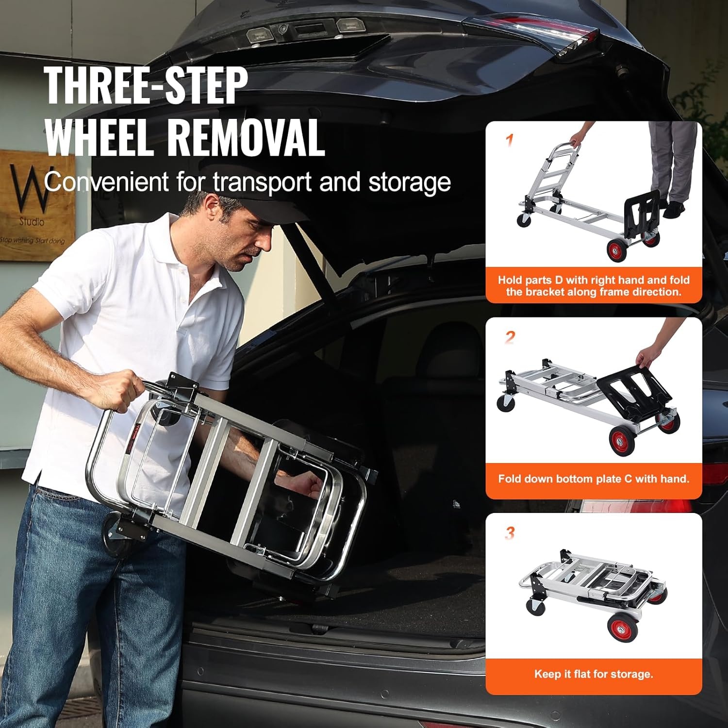image:imageVEVOR Aluminum Folding Hand Truck 2 in 1 Design 400 lbs Capacity Heavy Duty Industrial Collapsible cart Dolly Cart with Rubber Wheels for Transport and Moving in Warehouse Supermarket Garden Heavy Duty Industrial Collapsible Dolly Cart with Rubber Wheels for Transport and Moving in Warehouse Supermarket Garden400 lbs