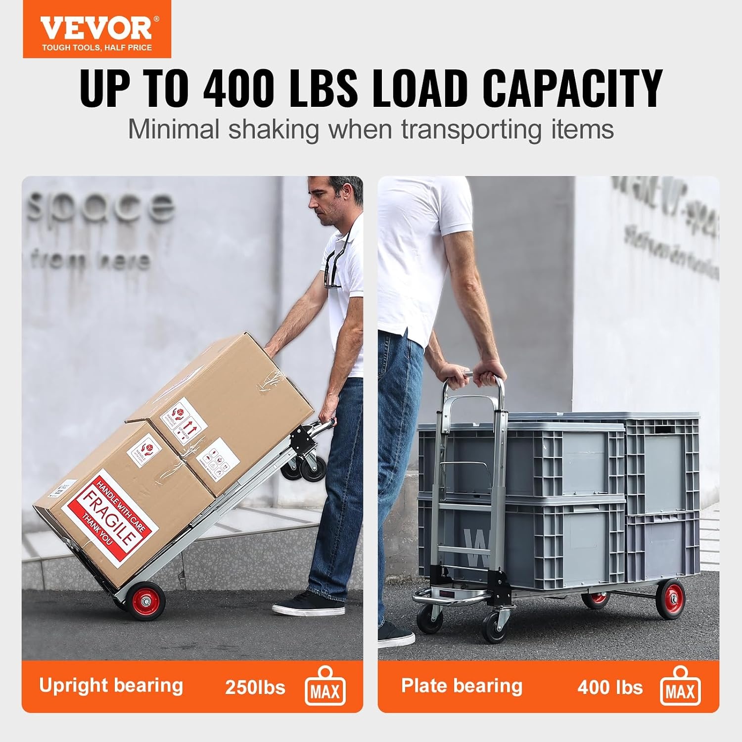 image:imageVEVOR Aluminum Folding Hand Truck 2 in 1 Design 400 lbs Capacity Heavy Duty Industrial Collapsible cart Dolly Cart with Rubber Wheels for Transport and Moving in Warehouse Supermarket Garden Heavy Duty Industrial Collapsible Dolly Cart with Rubber Wheels for Transport and Moving in Warehouse Supermarket Garden400 lbs