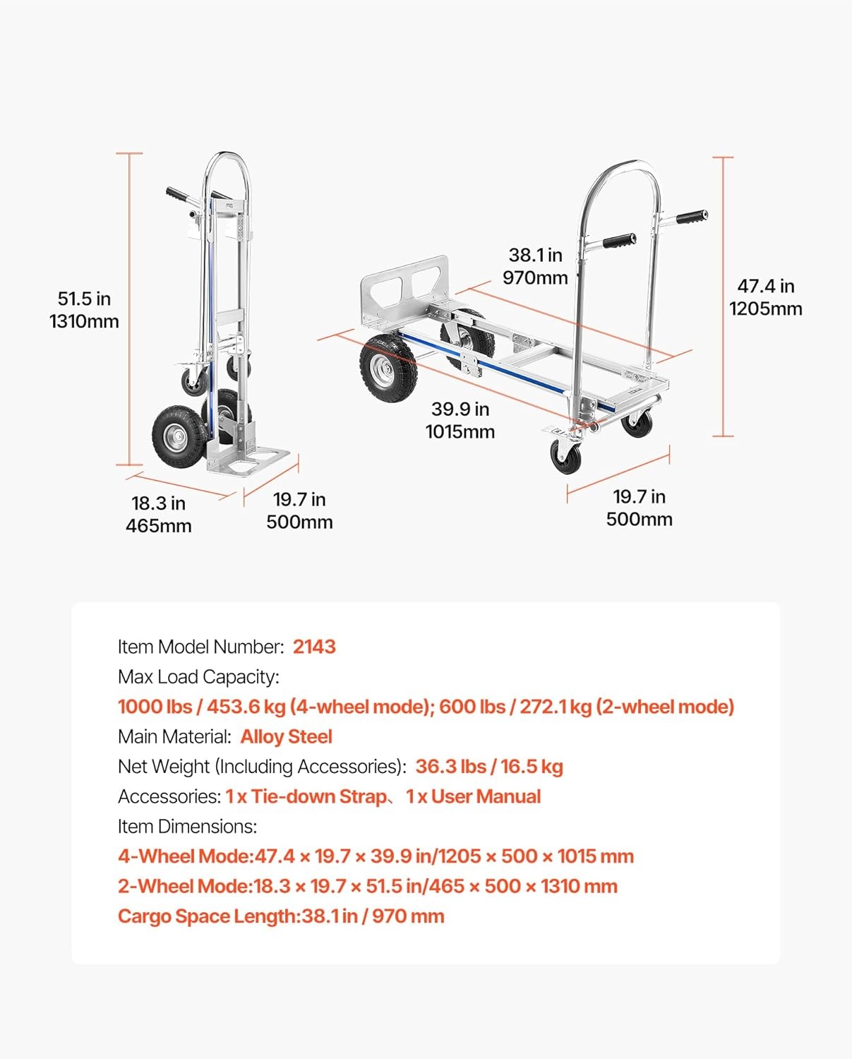 image:imageVEVOR Aluminum Folding Hand Truck 2 in 1 Design 400 lbs Capacity Heavy Duty Industrial Collapsible cart Dolly Cart with Rubber Wheels for Transport and Moving in Warehouse Supermarket Garden Heavy Duty Industrial Collapsible Dolly Cart with Rubber Wheels for Transport and Moving in Warehouse Supermarket Garden1000 lbs