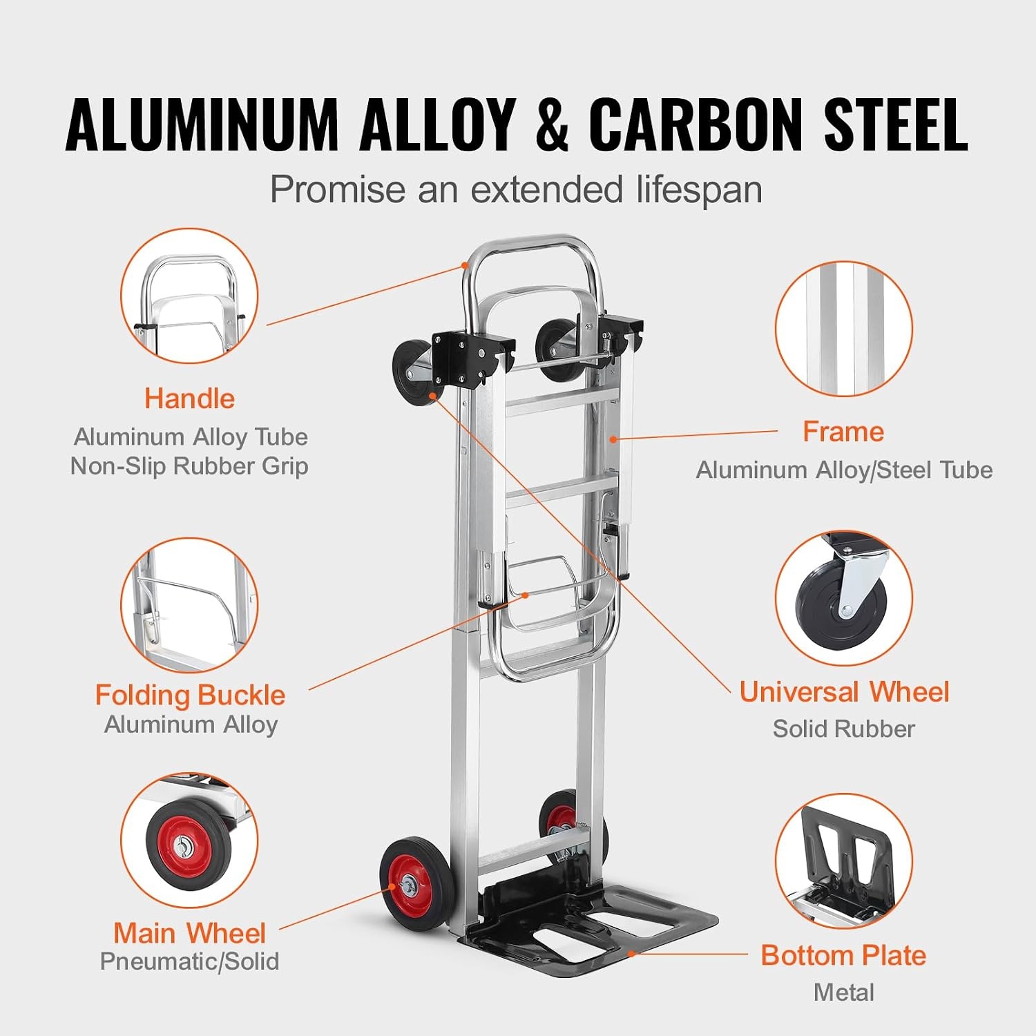 image:imageVEVOR Aluminum Folding Hand Truck 2 in 1 Design 400 lbs Capacity Heavy Duty Industrial Collapsible cart Dolly Cart with Rubber Wheels for Transport and Moving in Warehouse Supermarket Garden Heavy Duty Industrial Collapsible Dolly Cart with Rubber Wheels for Transport and Moving in Warehouse Supermarket Garden400 lbs