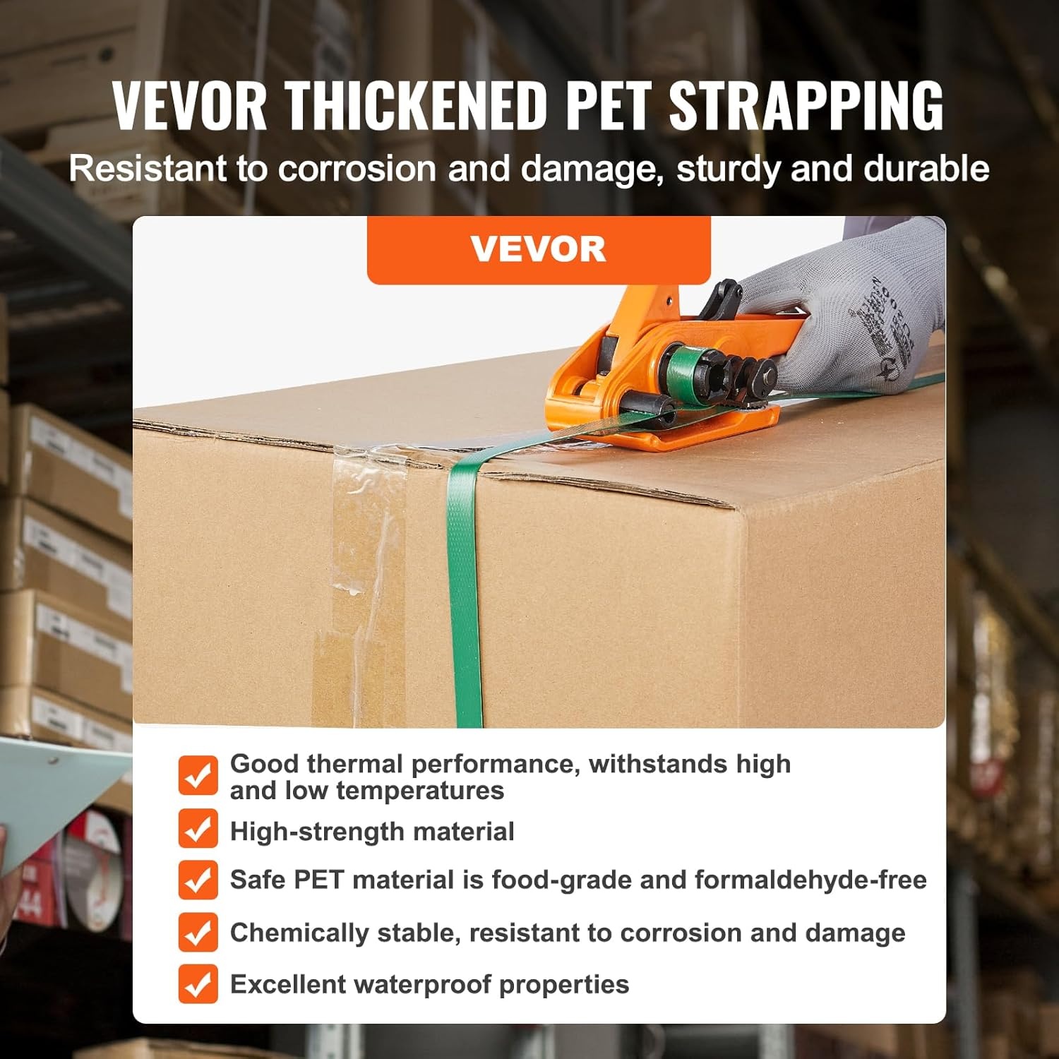 image:imageVEVOR Banding Strapping Kit Heavy Duty Banding Sealer Tool with 2000 ft PET Band 600 Metal Seals 200 Corner Protectors Plastic Pallet Packaging Strapping Kit for Warehouse Transportation HomePET 58x999 4PC Set