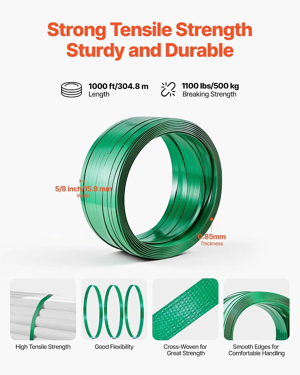 image:imageVEVOR Banding Strapping Kit Heavy Duty Banding Sealer Tool with 2000 ft PET Band 600 Metal Seals 200 Corner Protectors Plastic Pallet Packaging Strapping Kit for Warehouse Transportation Home58 in x 1000 ft