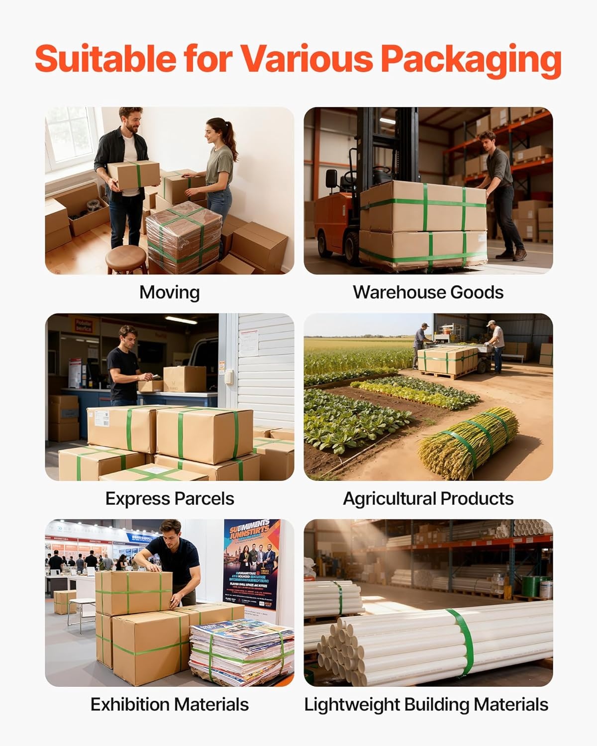 image:imageVEVOR Banding Strapping Kit Heavy Duty Banding Sealer Tool with 2000 ft PET Band 600 Metal Seals 200 Corner Protectors Plastic Pallet Packaging Strapping Kit for Warehouse Transportation Home58 in x 1000 ft