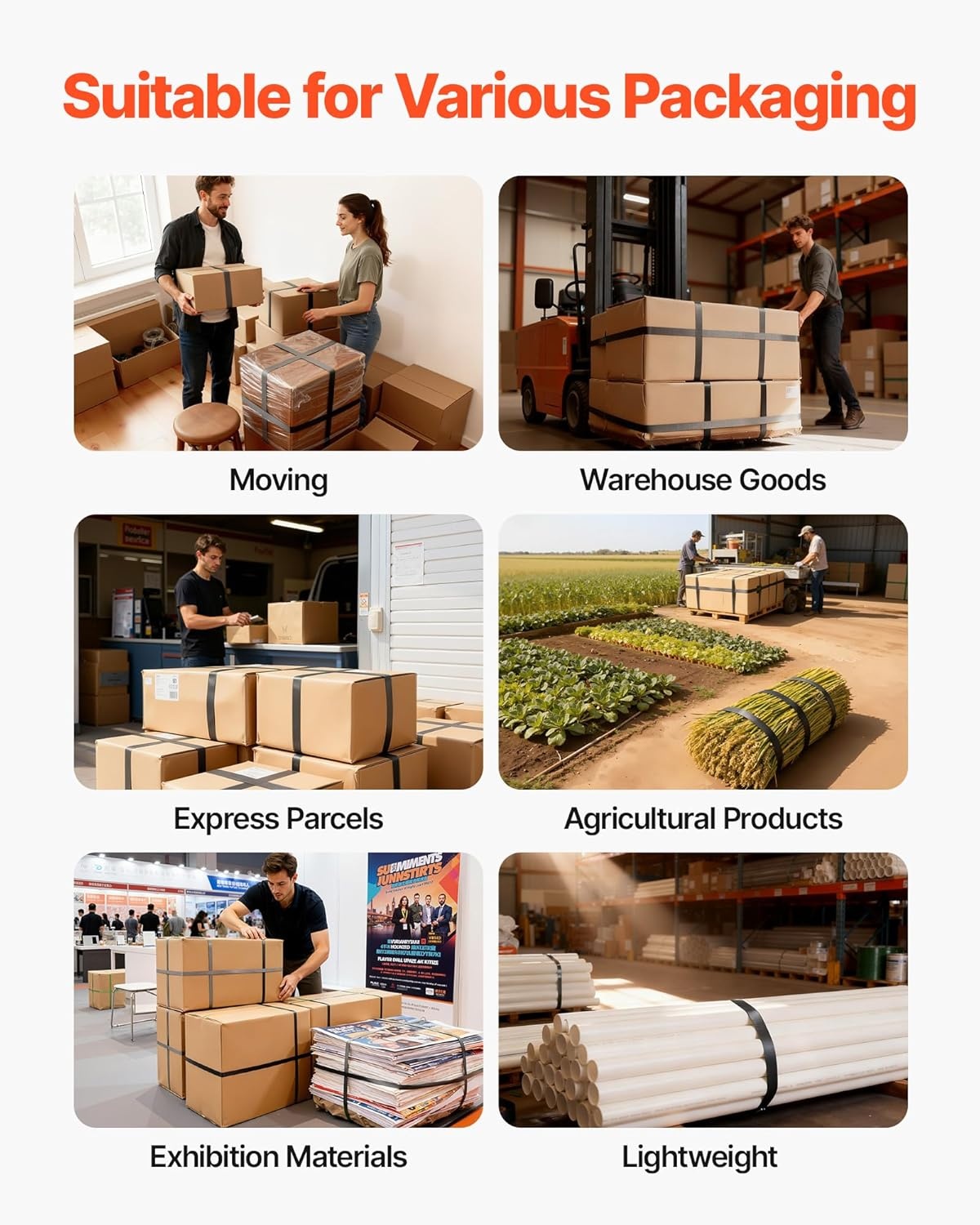 image:imageVEVOR Banding Strapping Kit Heavy Duty Banding Sealer Tool with 2000 ft PET Band 600 Metal Seals 200 Corner Protectors Plastic Pallet Packaging Strapping Kit for Warehouse Transportation HomePET 58x2000 6PC Set