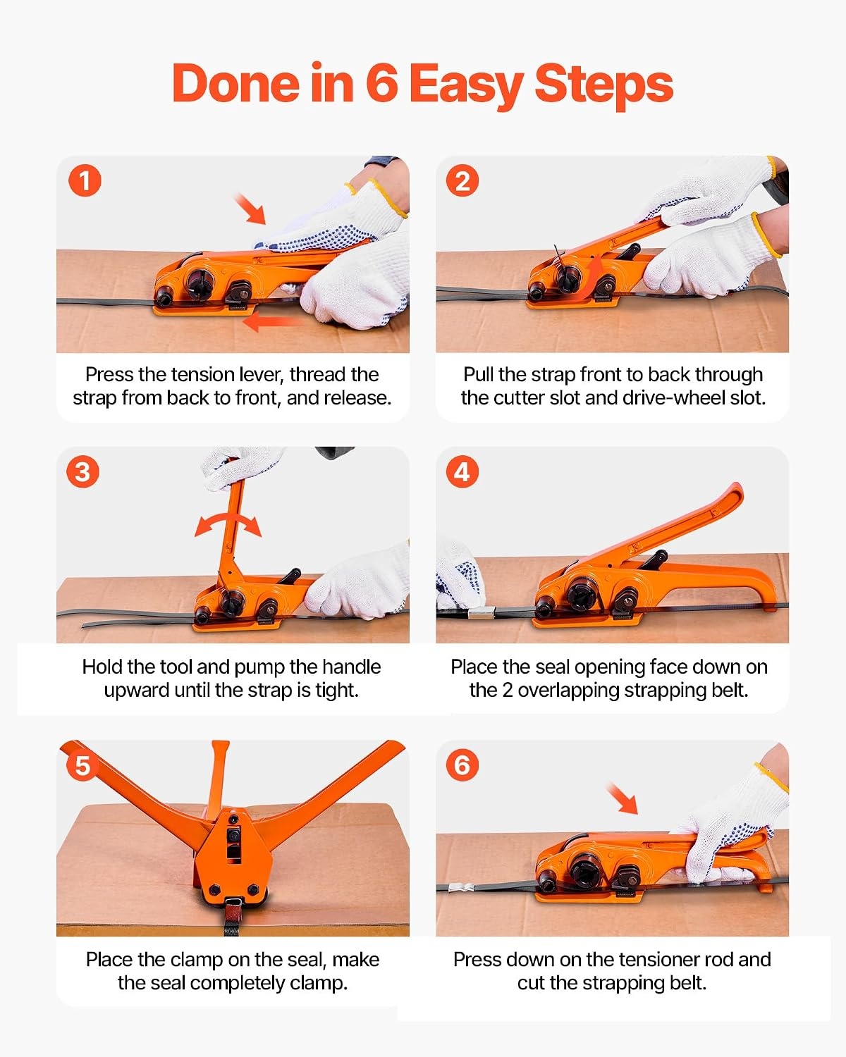image:imageVEVOR Banding Strapping Kit Heavy Duty Banding Sealer Tool with 2000 ft PET Band 600 Metal Seals 200 Corner Protectors Plastic Pallet Packaging Strapping Kit for Warehouse Transportation HomePET 58x2000 6PC Set