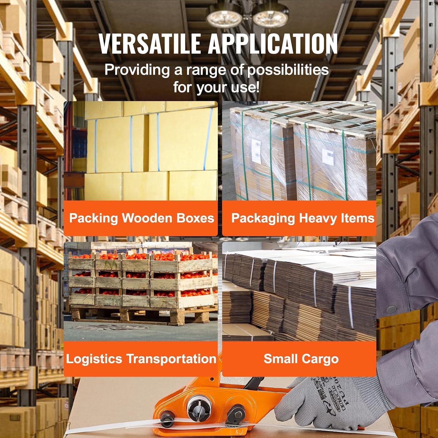 image:imageVEVOR Banding Strapping Kit Heavy Duty Banding Sealer Tool with 2000 ft PET Band 600 Metal Seals 200 Corner Protectors Plastic Pallet Packaging Strapping Kit for Warehouse Transportation HomePET 58x999 4PC Set