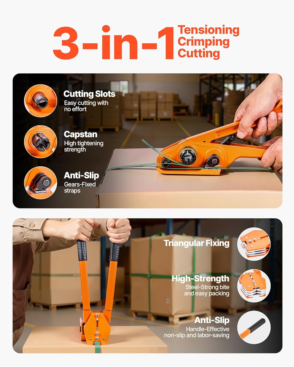 image:imageVEVOR Banding Strapping Kit Heavy Duty Banding Sealer Tool with 2000 ft PET Band 600 Metal Seals 200 Corner Protectors Plastic Pallet Packaging Strapping Kit for Warehouse Transportation Home58 in x 1000 ft