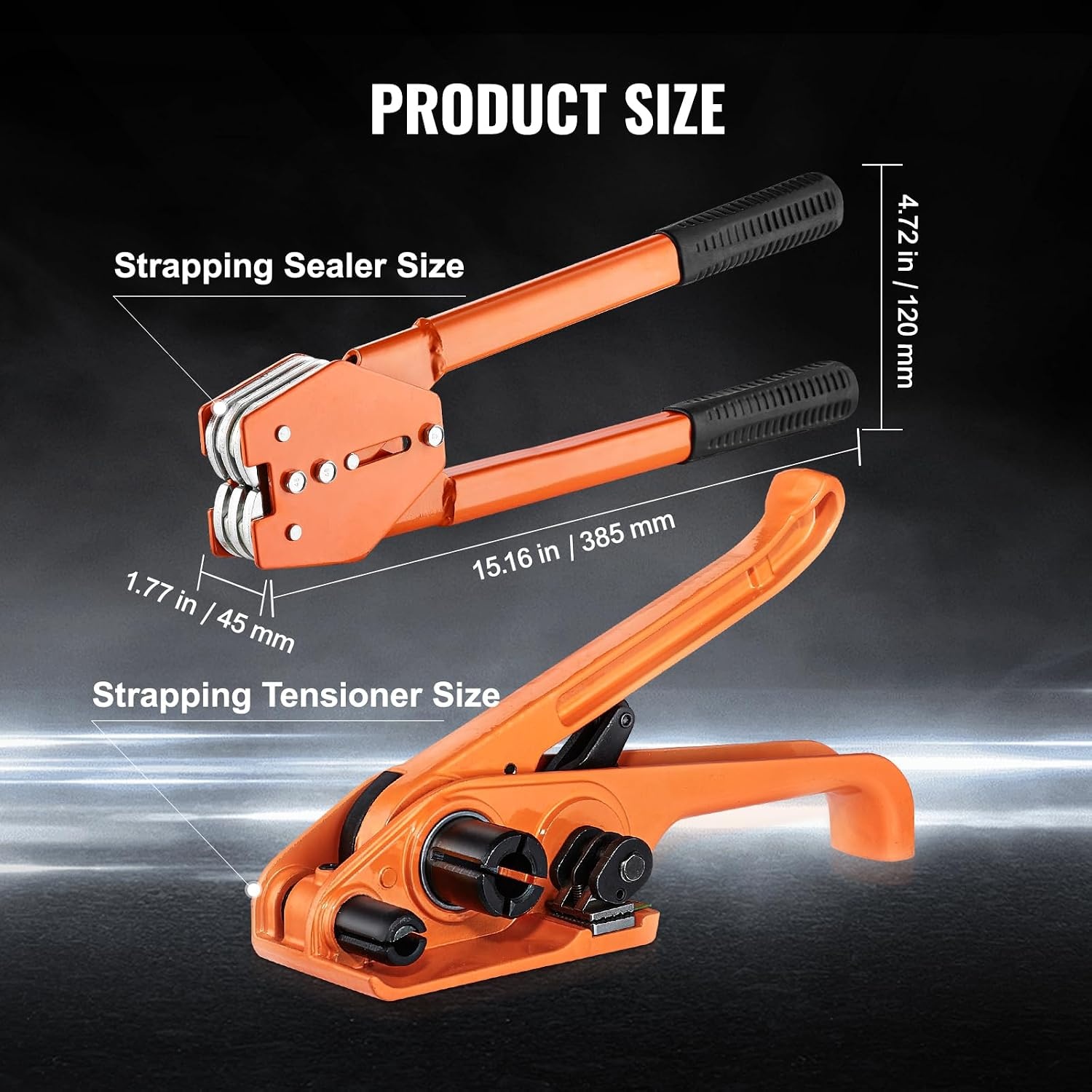 image:imageVEVOR Banding Strapping Kit Heavy Duty Banding Sealer Tool with 2000 ft PET Band 600 Metal Seals 200 Corner Protectors Plastic Pallet Packaging Strapping Kit for Warehouse Transportation HomePET 58x999 4PC Set