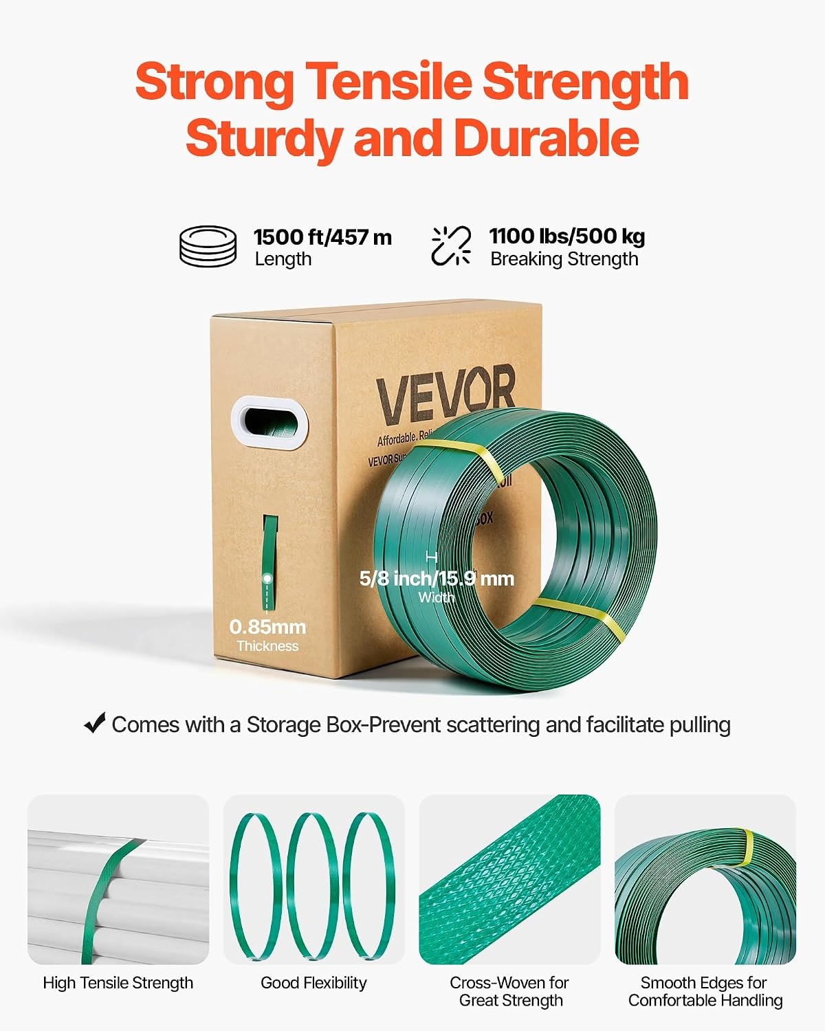 image:imageVEVOR Banding Strapping Kit Heavy Duty Banding Sealer Tool with 2000 ft PET Band 600 Metal Seals 200 Corner Protectors Plastic Pallet Packaging Strapping Kit for Warehouse Transportation HomePET 58x1500 6PC Set