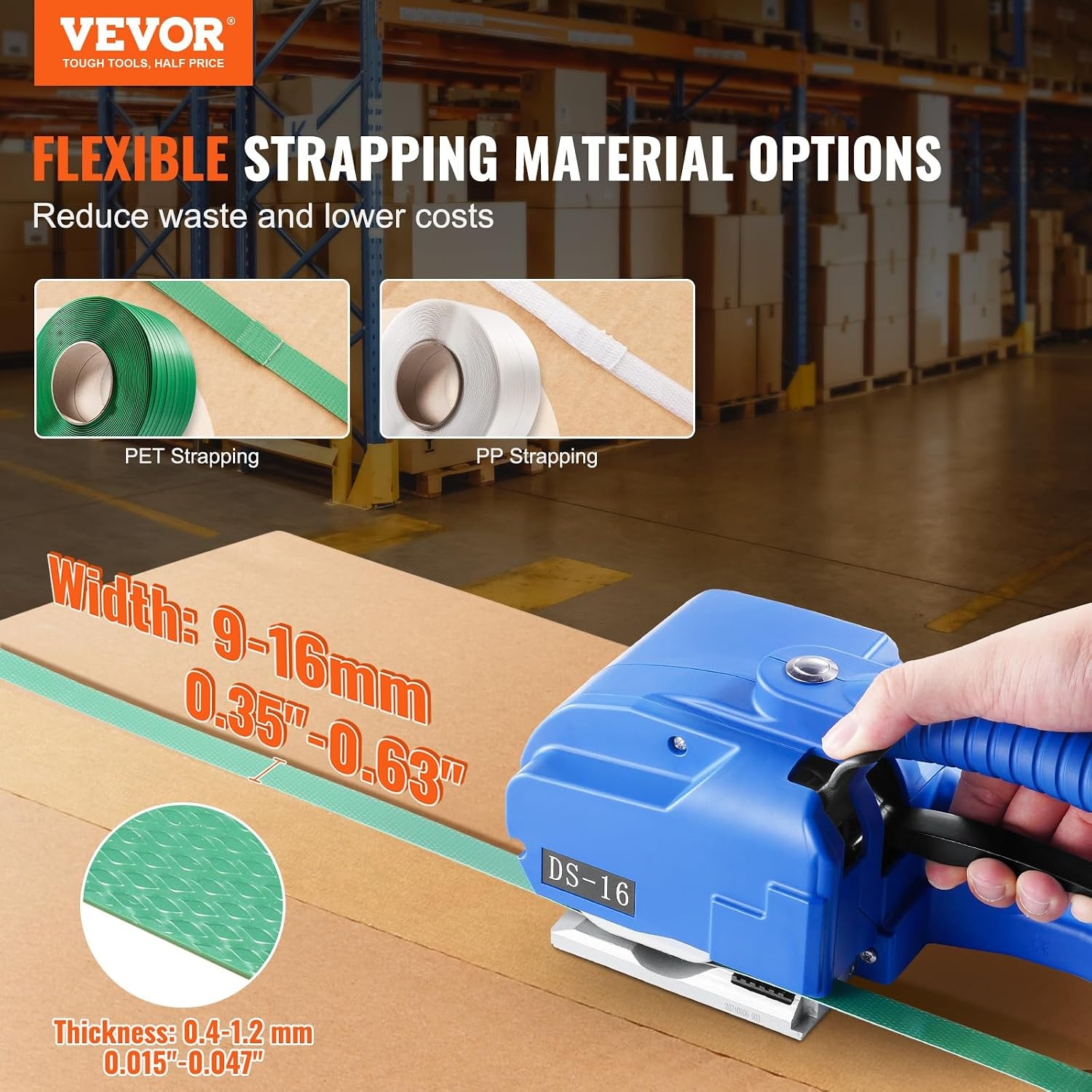 image:imageVEVOR Banding Strapping Kit Heavy Duty Banding Sealer Tool with 3200 ft Length PP Band 1000 Metal Seals 50 Corner Protectors Plastic Pallet Packaging Strapping Kit for WarehouseShippingMoving3200N