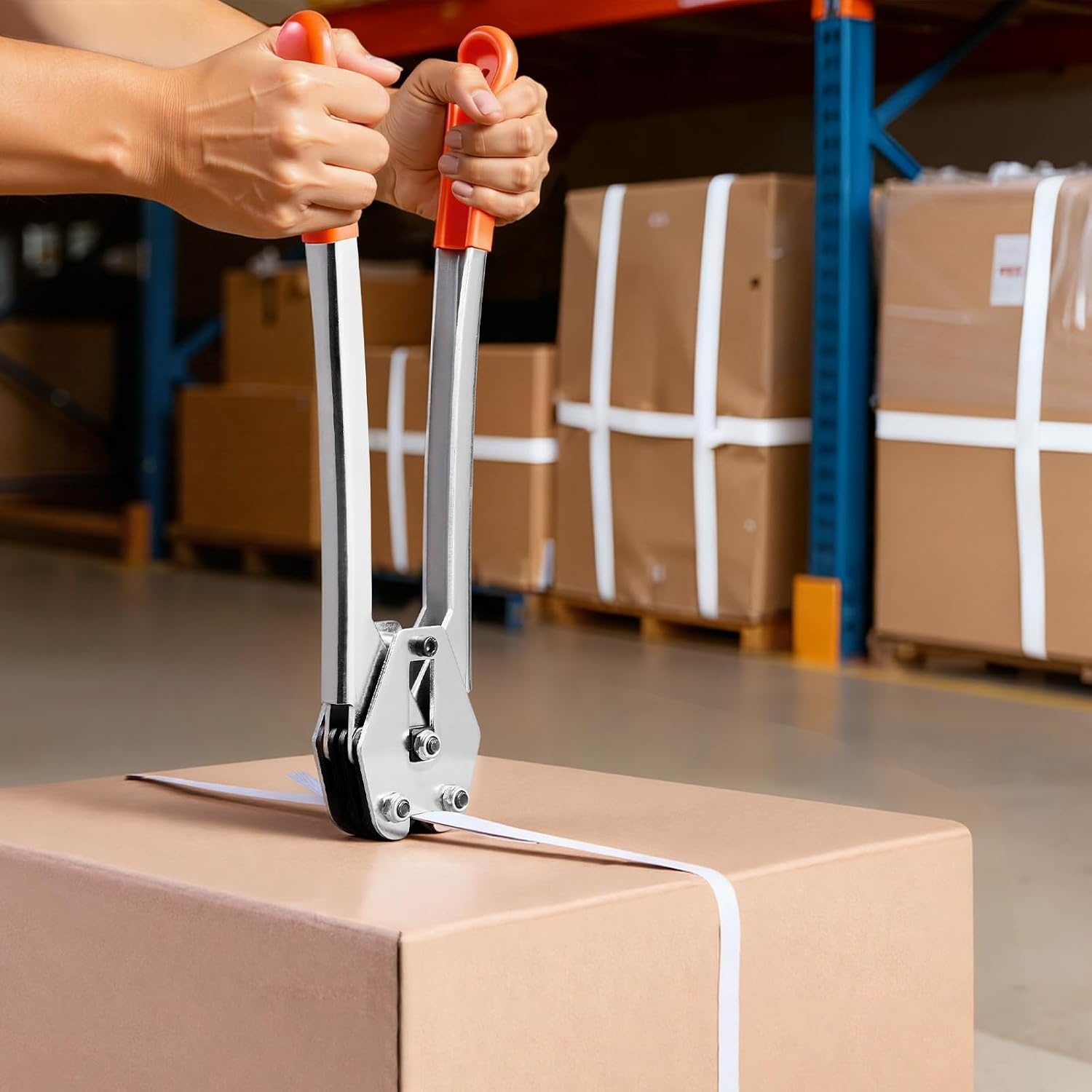image:imageVEVOR Banding Strapping Kit Heavy Duty Banding Sealer Tool with 3200 ft Length PP Band 1000 Metal Seals 50 Corner Protectors Plastic Pallet Packaging Strapping Kit for WarehouseShippingMovingPP 12x3200 5PC Set