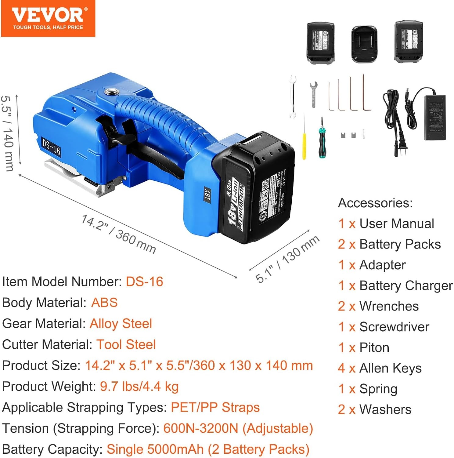 image:imageVEVOR Banding Strapping Kit Heavy Duty Banding Sealer Tool with 3200 ft Length PP Band 1000 Metal Seals 50 Corner Protectors Plastic Pallet Packaging Strapping Kit for WarehouseShippingMoving3200N