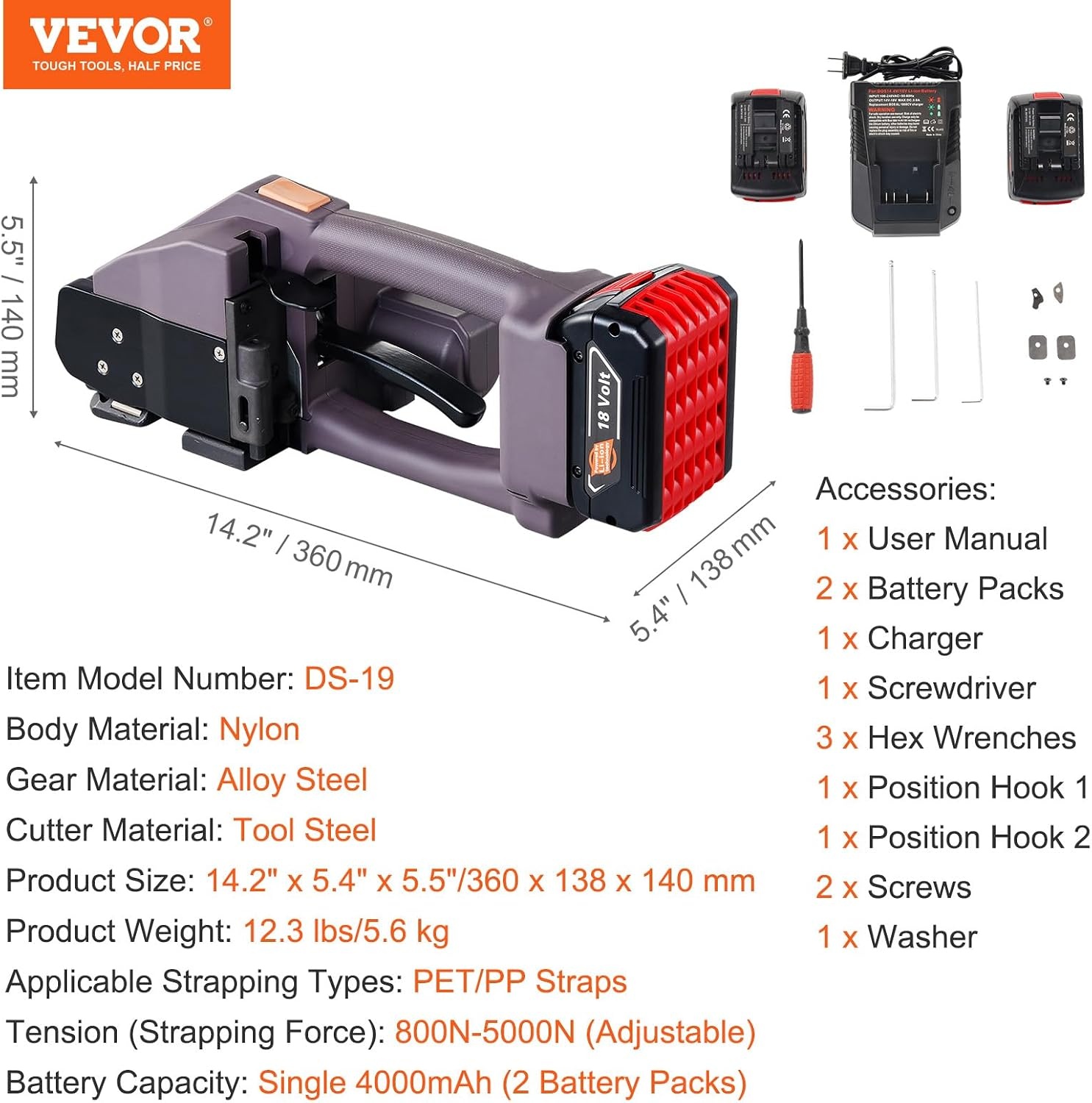 image:imageVEVOR Banding Strapping Kit Heavy Duty Banding Sealer Tool with 3200 ft Length PP Band 1000 Metal Seals 50 Corner Protectors Plastic Pallet Packaging Strapping Kit for WarehouseShippingMovingPET 5000N