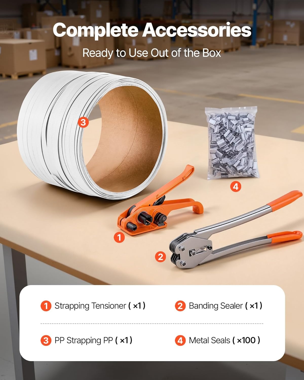 image:imageVEVOR Banding Strapping Kit Heavy Duty Banding Sealer Tool with 3200 ft Length PP Band 1000 Metal Seals 50 Corner Protectors Plastic Pallet Packaging Strapping Kit for WarehouseShippingMoving330 ft x 12 in