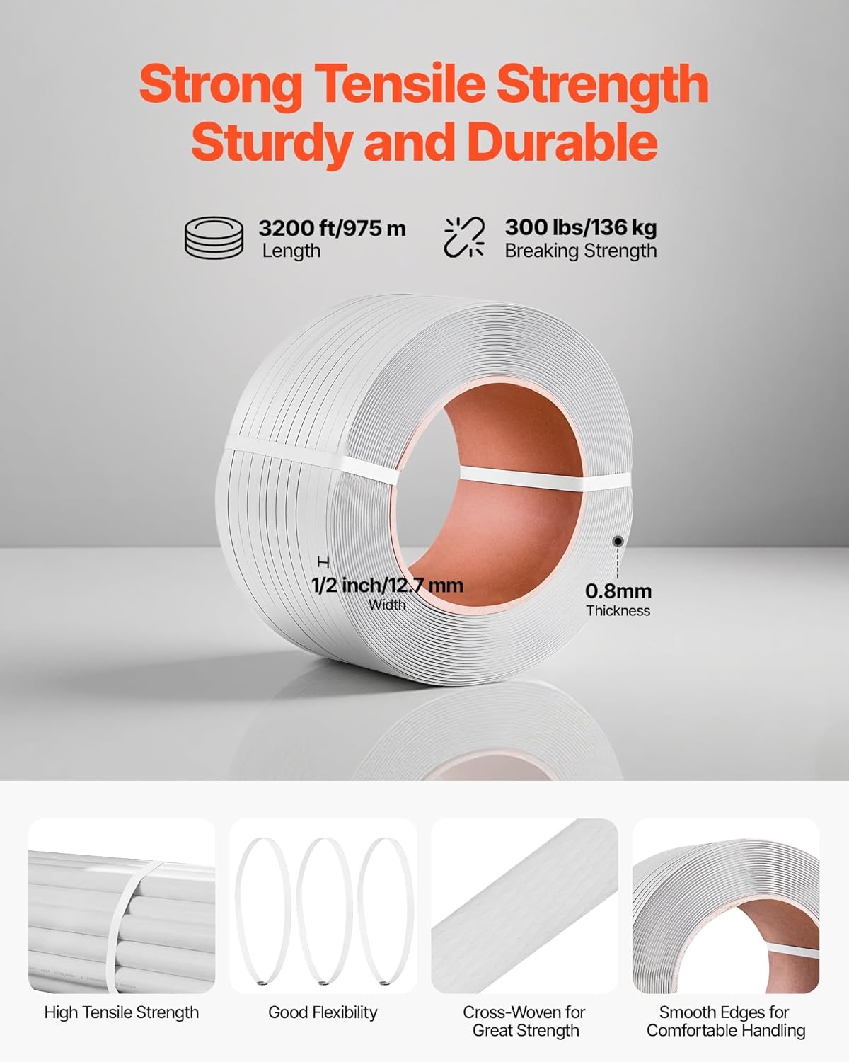 image:imageVEVOR Banding Strapping Kit Heavy Duty Banding Sealer Tool with 3200 ft Length PP Band 1000 Metal Seals 50 Corner Protectors Plastic Pallet Packaging Strapping Kit for WarehouseShippingMovingPP 12x3200 5PC Set