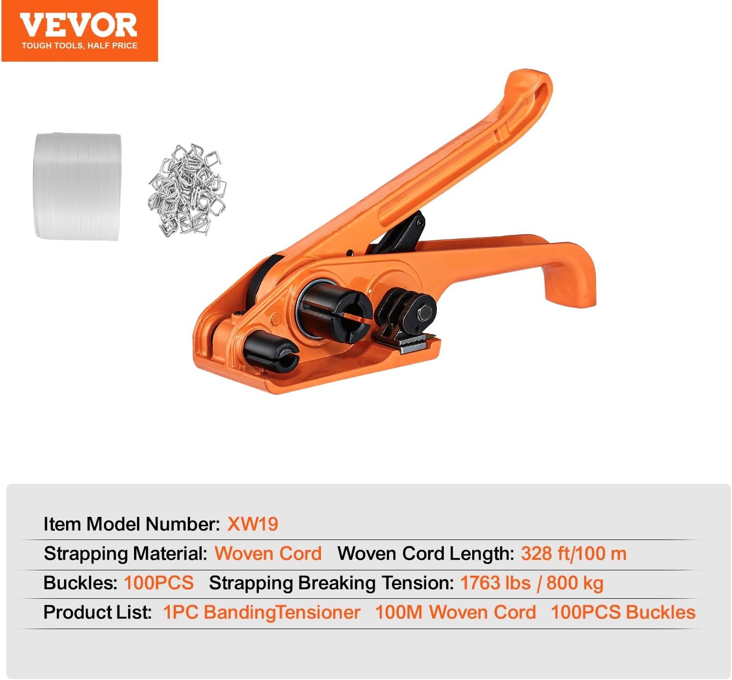 image:imageVEVOR Banding Strapping Kit Heavy Duty Banding Sealer Tool with 3200 ft Length PP Band 1000 Metal Seals 50 Corner Protectors Plastic Pallet Packaging Strapping Kit for WarehouseShippingMovingPP 12x328 3PC Set