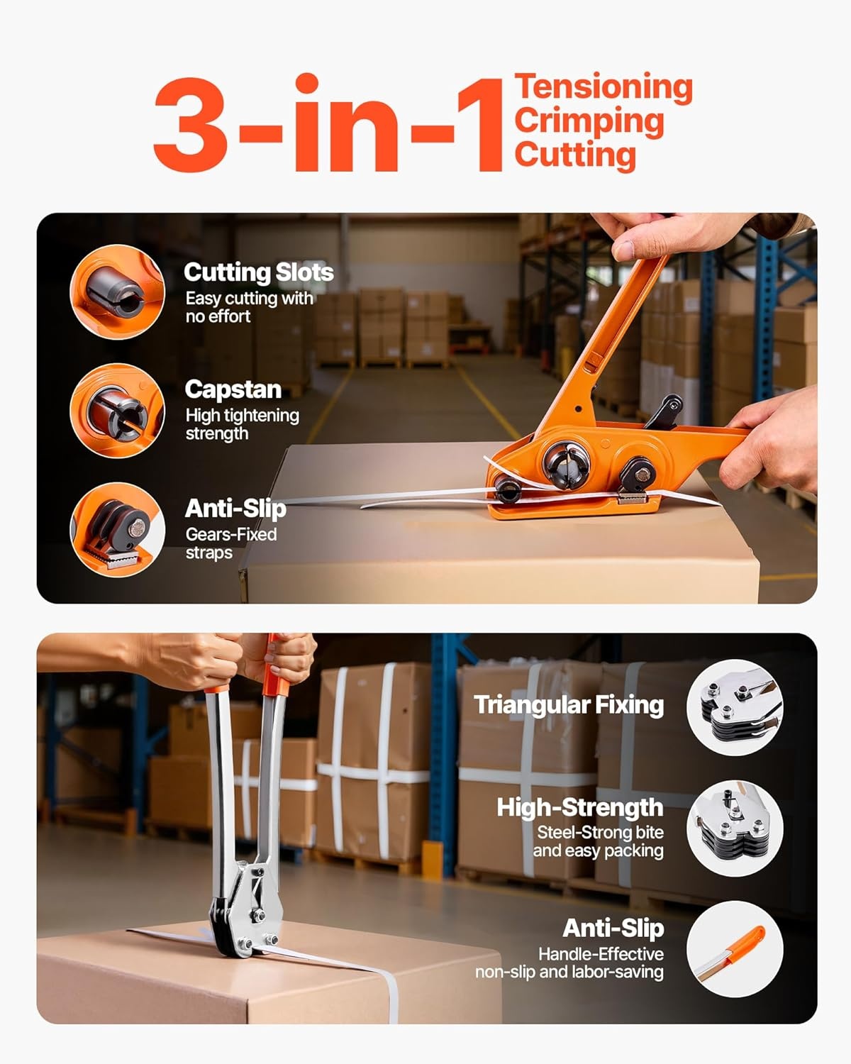 image:imageVEVOR Banding Strapping Kit Heavy Duty Banding Sealer Tool with 3200 ft Length PP Band 1000 Metal Seals 50 Corner Protectors Plastic Pallet Packaging Strapping Kit for WarehouseShippingMoving330 ft x 12 in