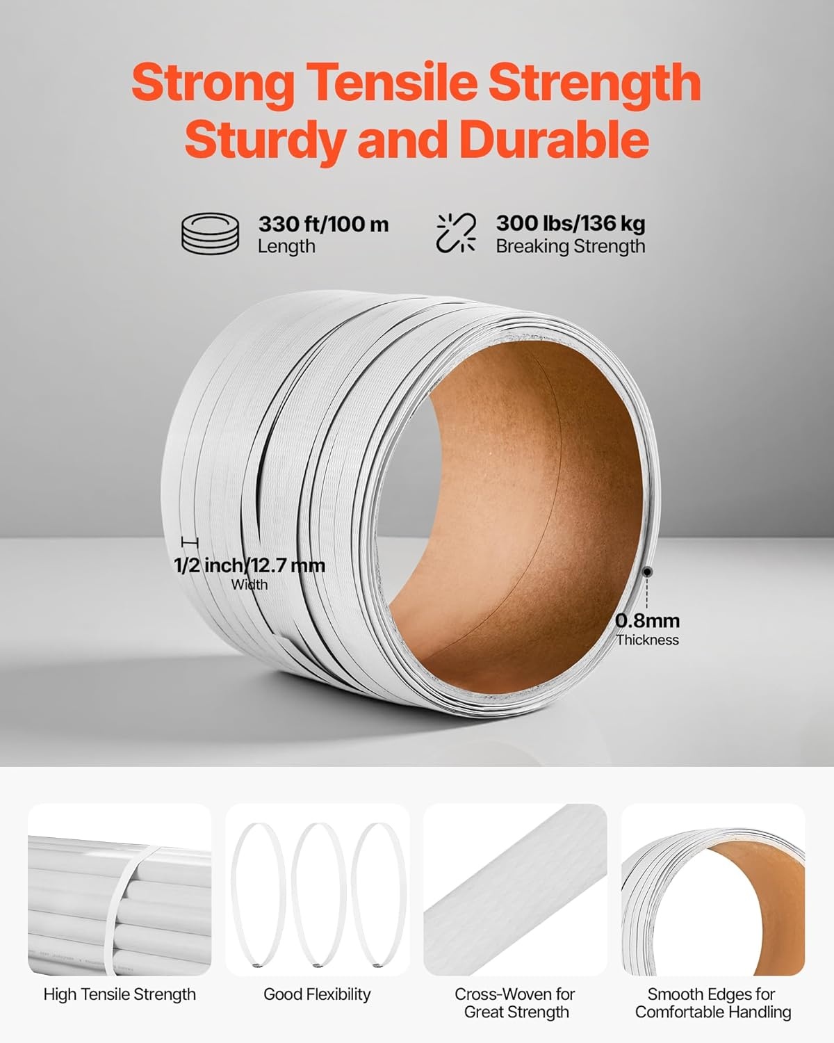 image:imageVEVOR Banding Strapping Kit Heavy Duty Banding Sealer Tool with 3200 ft Length PP Band 1000 Metal Seals 50 Corner Protectors Plastic Pallet Packaging Strapping Kit for WarehouseShippingMoving330 ft x 12 in