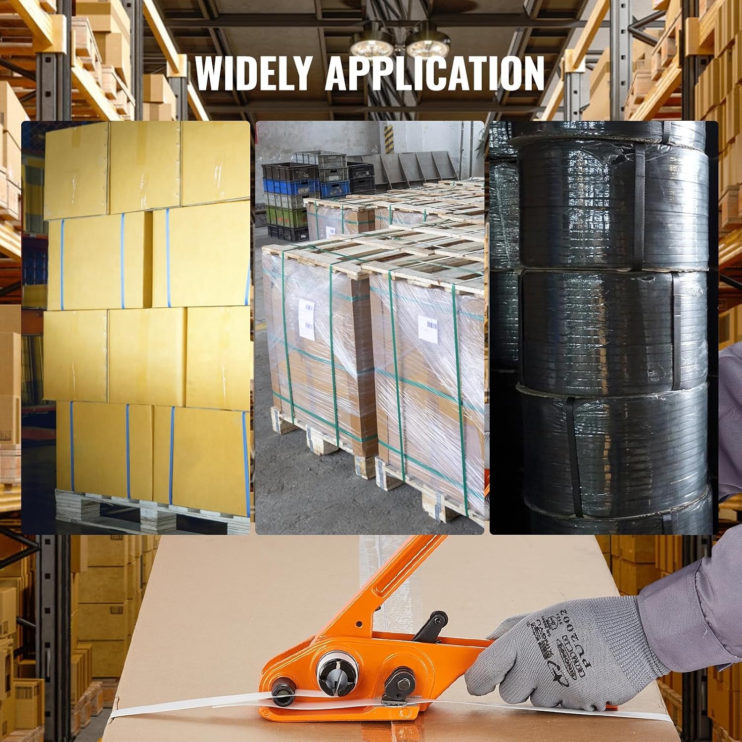 image:imageVEVOR Banding Strapping Kit Heavy Duty Banding Sealer Tool with 3200 ft Length PP Band 1000 Metal Seals 50 Corner Protectors Plastic Pallet Packaging Strapping Kit for WarehouseShippingMovingPP 12x328 3PC Set
