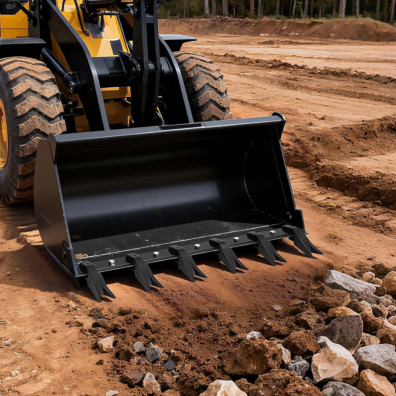 image:imageVEVOR Bucket Tooth Bar 46 in Heavy Duty 5 Teeth Tractor Bucket Bar for Loader Tractor Loader Skidsteer 4560 lbs Load Capacity Bolt On Teeth Bars for Buckets Protection Efficient amp Soil Excavation45in