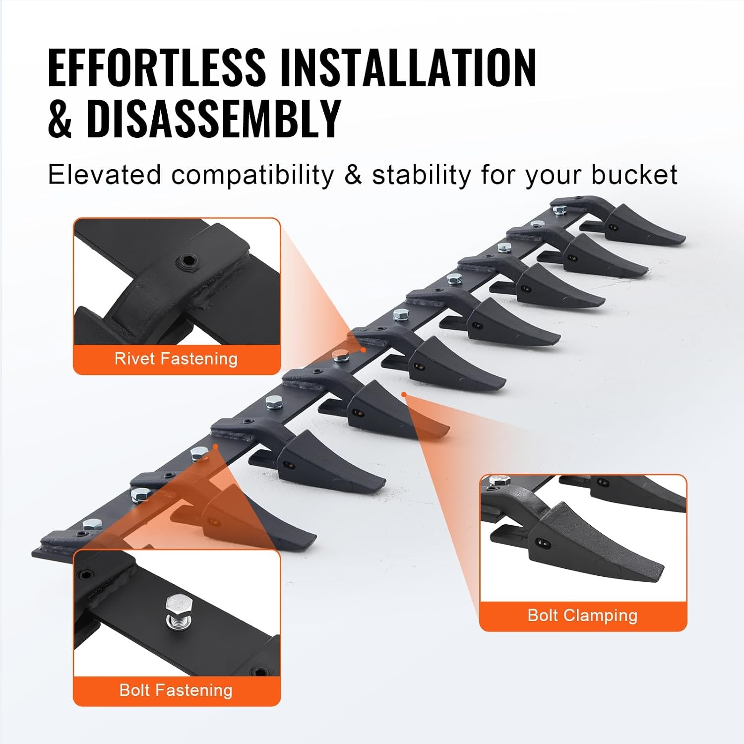 image:imageVEVOR Bucket Tooth Bar 46 in Heavy Duty 5 Teeth Tractor Bucket Bar for Loader Tractor Loader Skidsteer 4560 lbs Load Capacity Bolt On Teeth Bars for Buckets Protection Efficient amp Soil Excavation72in