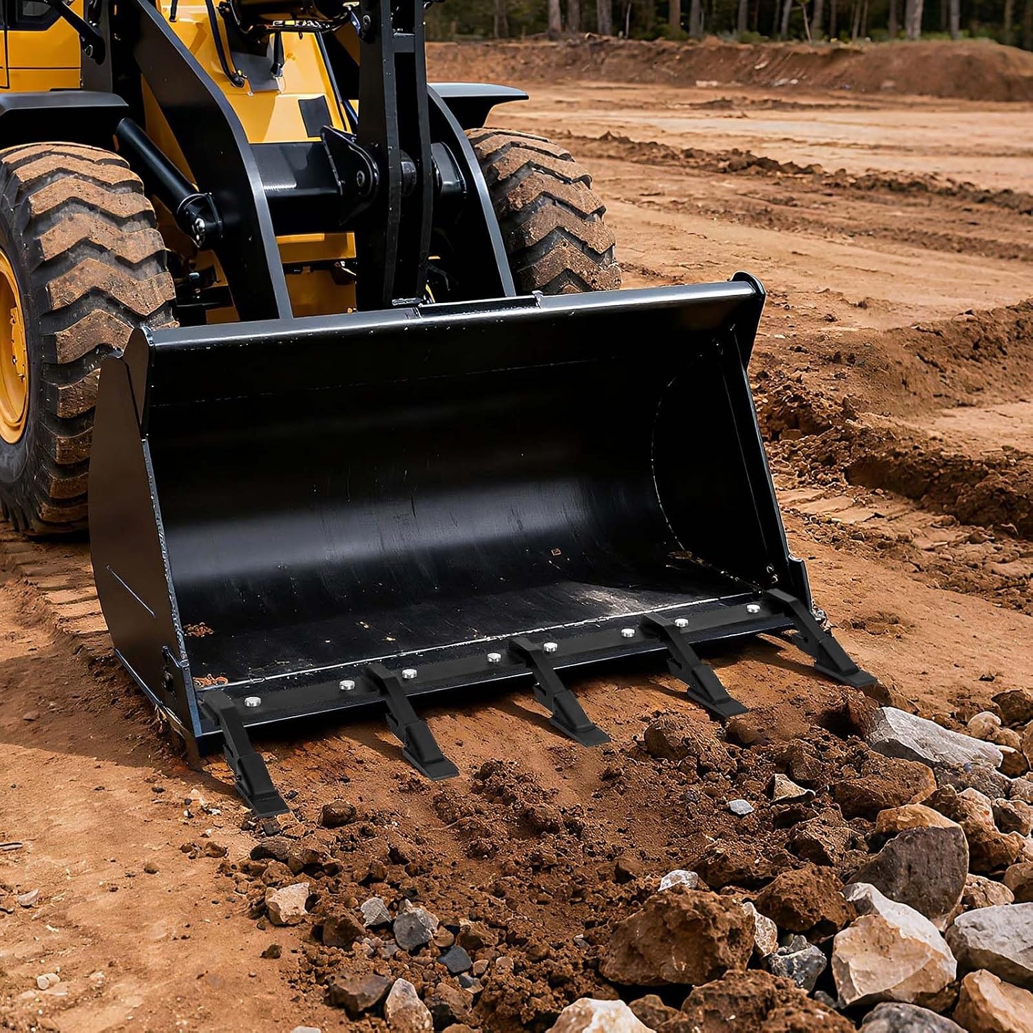 image:imageVEVOR Bucket Tooth Bar 46 in Heavy Duty 5 Teeth Tractor Bucket Bar for Loader Tractor Loader Skidsteer 4560 lbs Load Capacity Bolt On Teeth Bars for Buckets Protection Efficient amp Soil Excavation46in