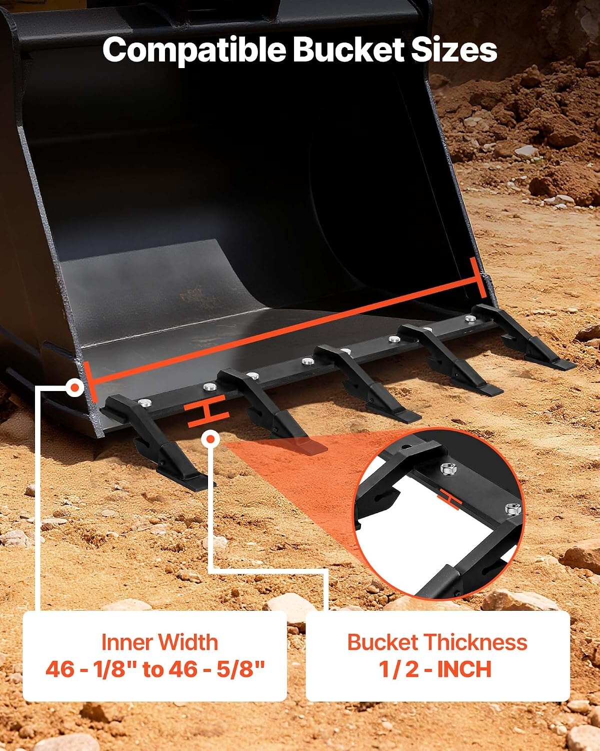 image:imageVEVOR Bucket Tooth Bar 46 in Heavy Duty 5 Teeth Tractor Bucket Bar for Loader Tractor Loader Skidsteer 4560 lbs Load Capacity Bolt On Teeth Bars for Buckets Protection Efficient amp Soil Excavation46in