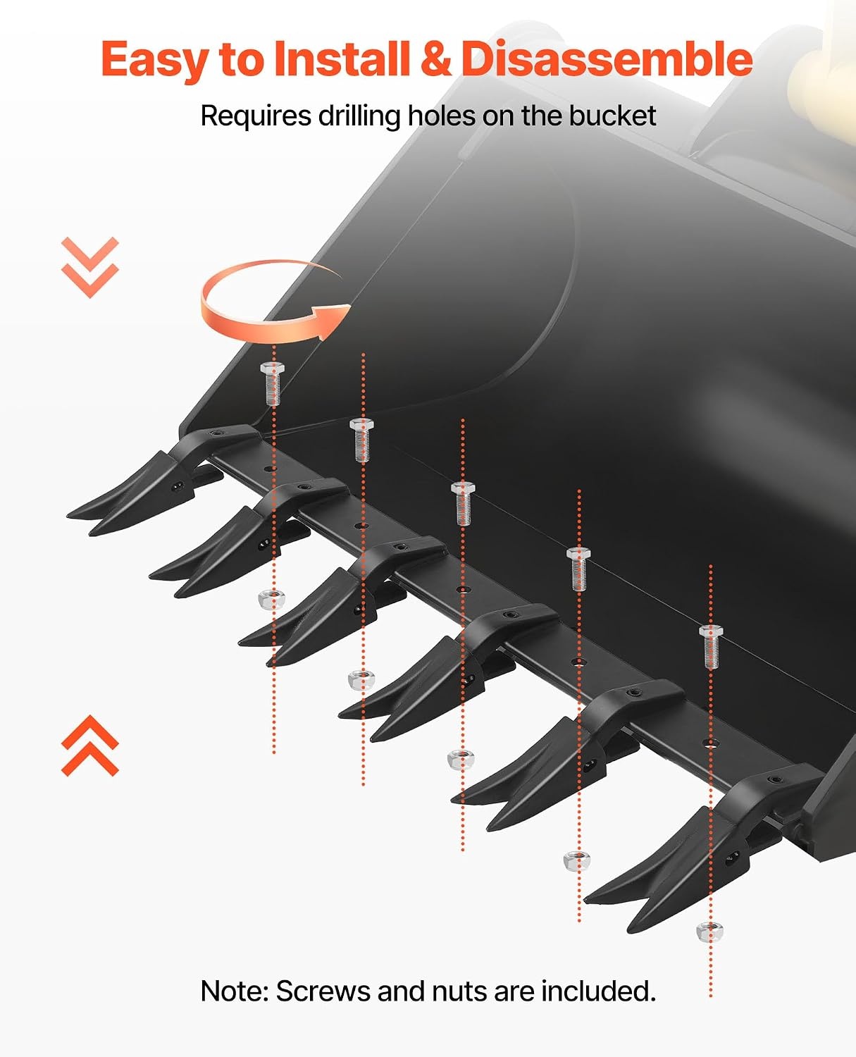 image:imageVEVOR Bucket Tooth Bar 46 in Heavy Duty 5 Teeth Tractor Bucket Bar for Loader Tractor Loader Skidsteer 4560 lbs Load Capacity Bolt On Teeth Bars for Buckets Protection Efficient amp Soil Excavation45in