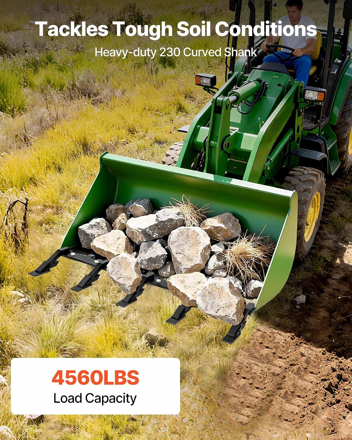 image:imageVEVOR Bucket Tooth Bar 46 in Heavy Duty 5 Teeth Tractor Bucket Bar for Loader Tractor Loader Skidsteer 4560 lbs Load Capacity Bolt On Teeth Bars for Buckets Protection Efficient amp Soil Excavation46in