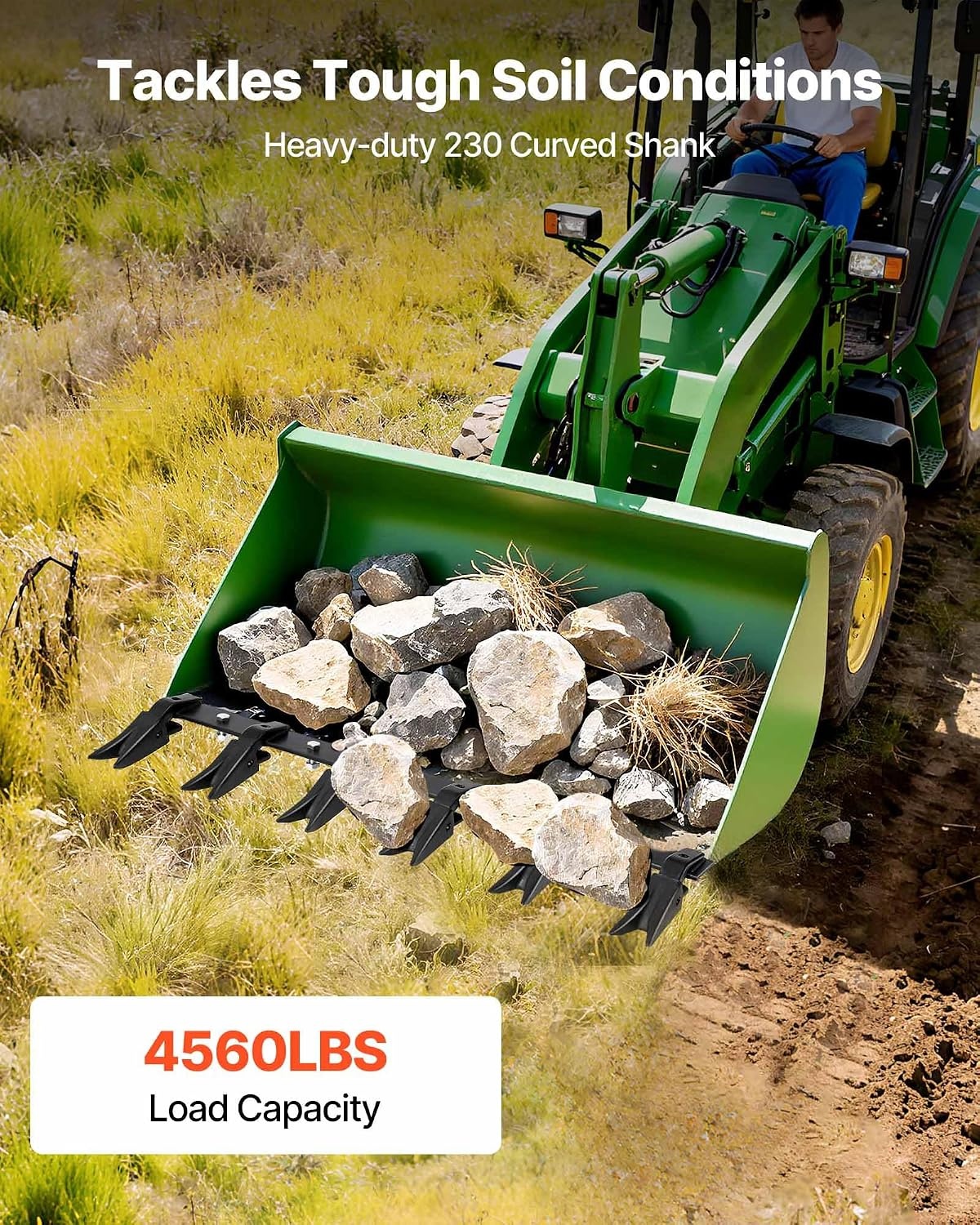 image:imageVEVOR Bucket Tooth Bar 46 in Heavy Duty 5 Teeth Tractor Bucket Bar for Loader Tractor Loader Skidsteer 4560 lbs Load Capacity Bolt On Teeth Bars for Buckets Protection Efficient amp Soil Excavation45in