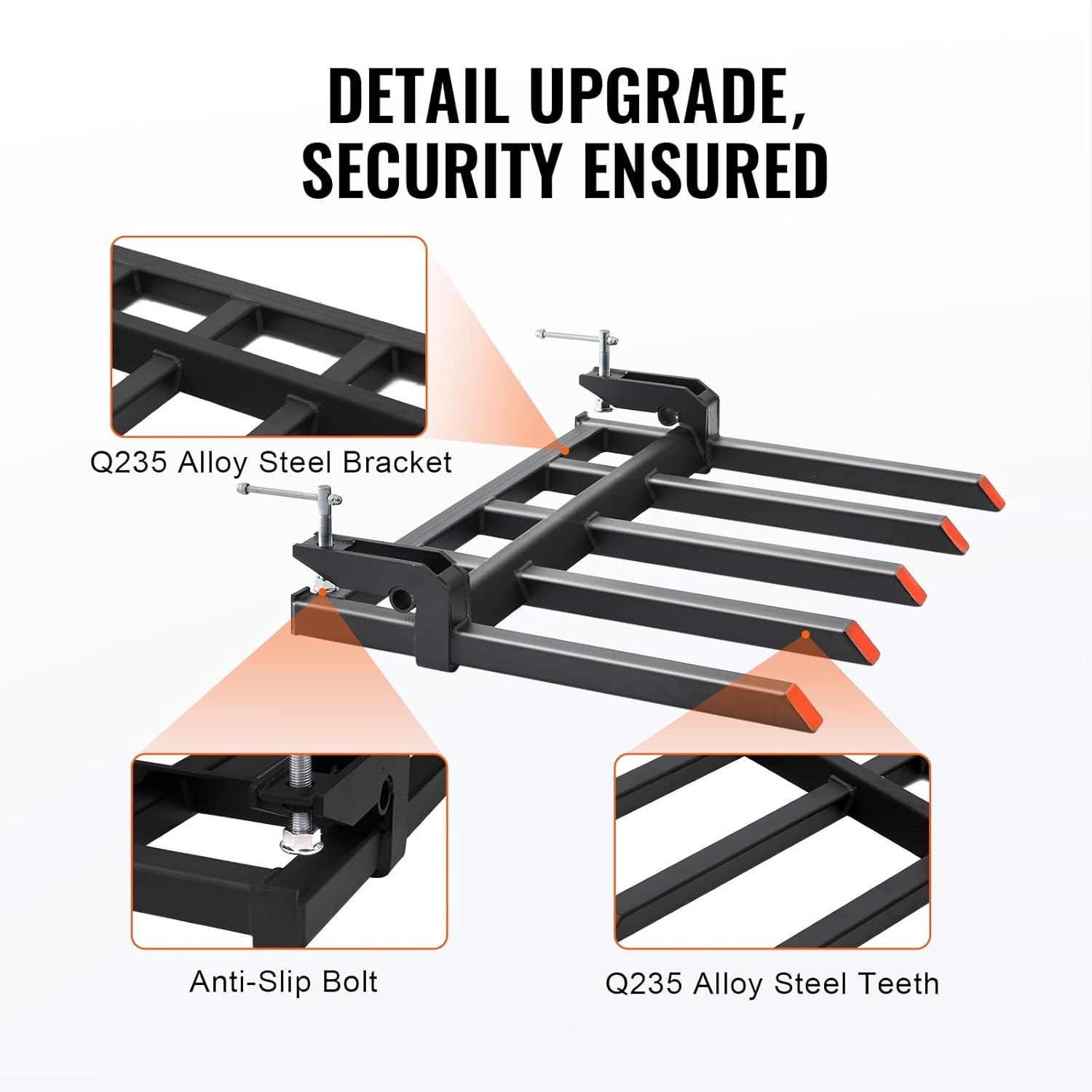 image:imageVEVOR Clamp on Debris Forks for 60 inch Buckets 4560 lbs Loading Weight Pallet Forks for Loader Tractor Buckets Skidsteer for Removing Limbs Yard Waste and Debris48
