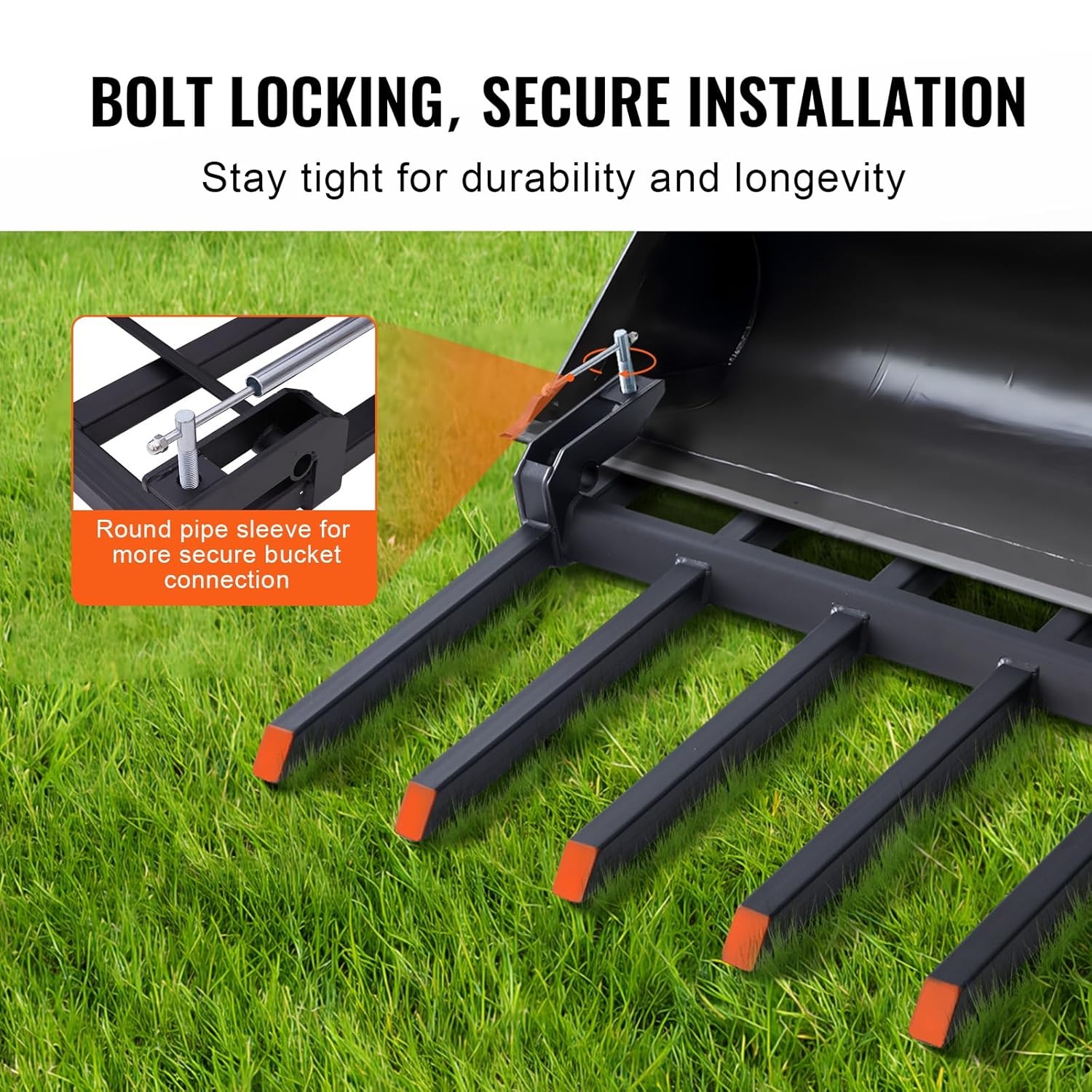 image:imageVEVOR Clamp on Debris Forks for 60 inch Buckets 4560 lbs Loading Weight Pallet Forks for Loader Tractor Buckets Skidsteer for Removing Limbs Yard Waste and Debris60