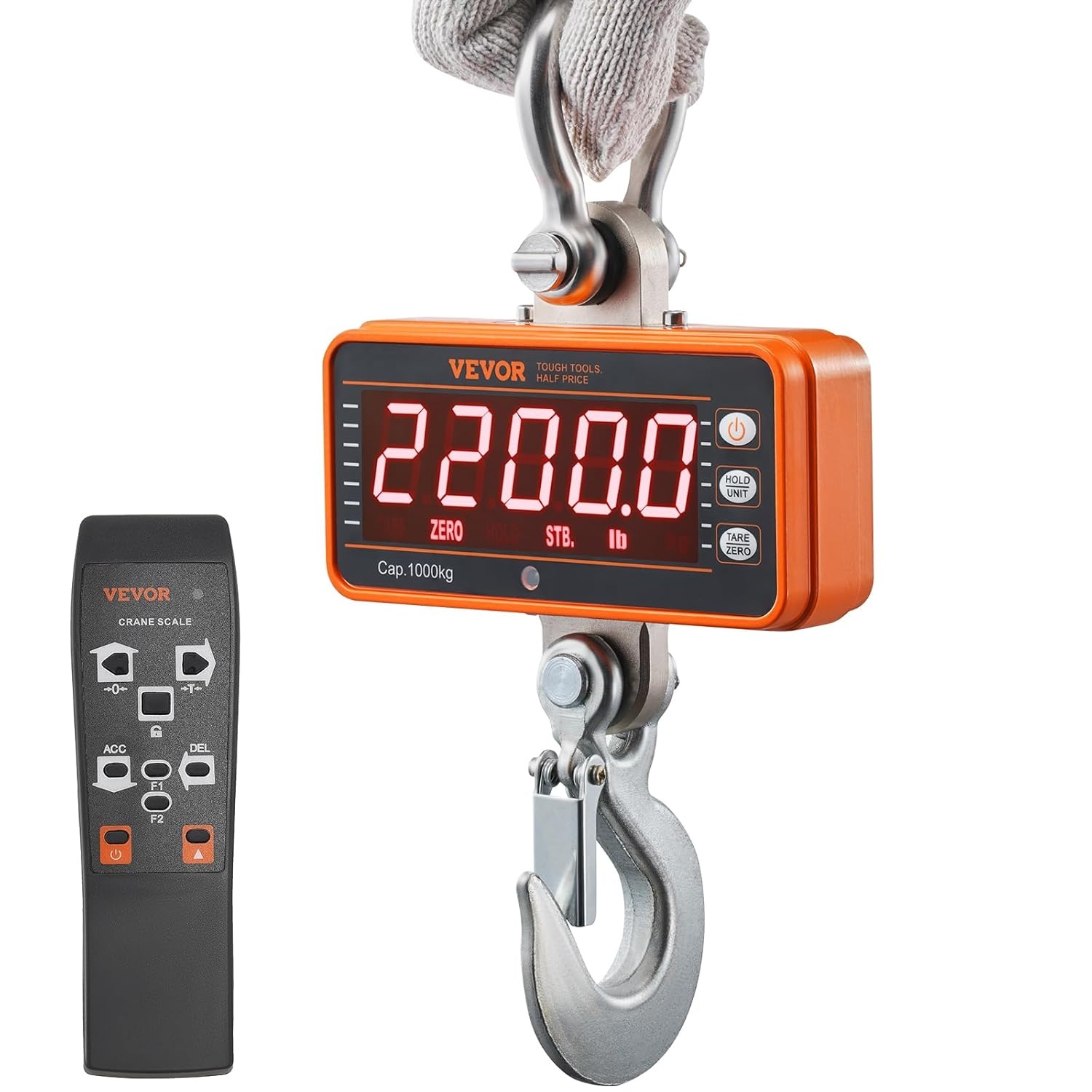 image:imageVEVOR Digital Crane Scale 1100 lbs500 kg Max Capacity Heavy Duty Industrial Hanging Scale with Cast Aluminum Case amp LCD Display 02 lbs Division amp 3 Unit Switch AutoOff Setting for Garage2200BLS