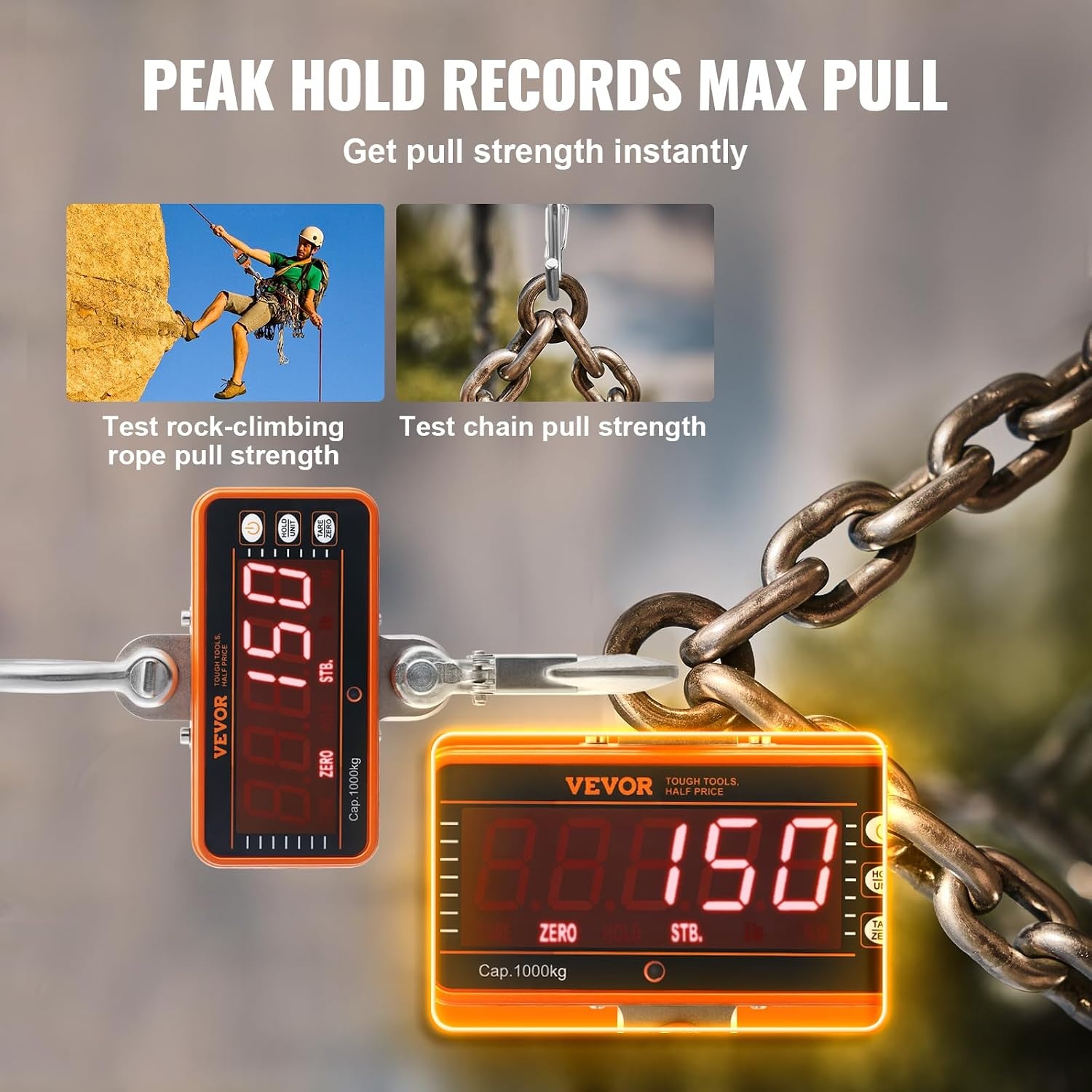image:imageVEVOR Digital Crane Scale 1100 lbs500 kg Max Capacity Heavy Duty Industrial Hanging Scale with Cast Aluminum Case amp LCD Display 02 lbs Division amp 3 Unit Switch AutoOff Setting for Garage2200BLS