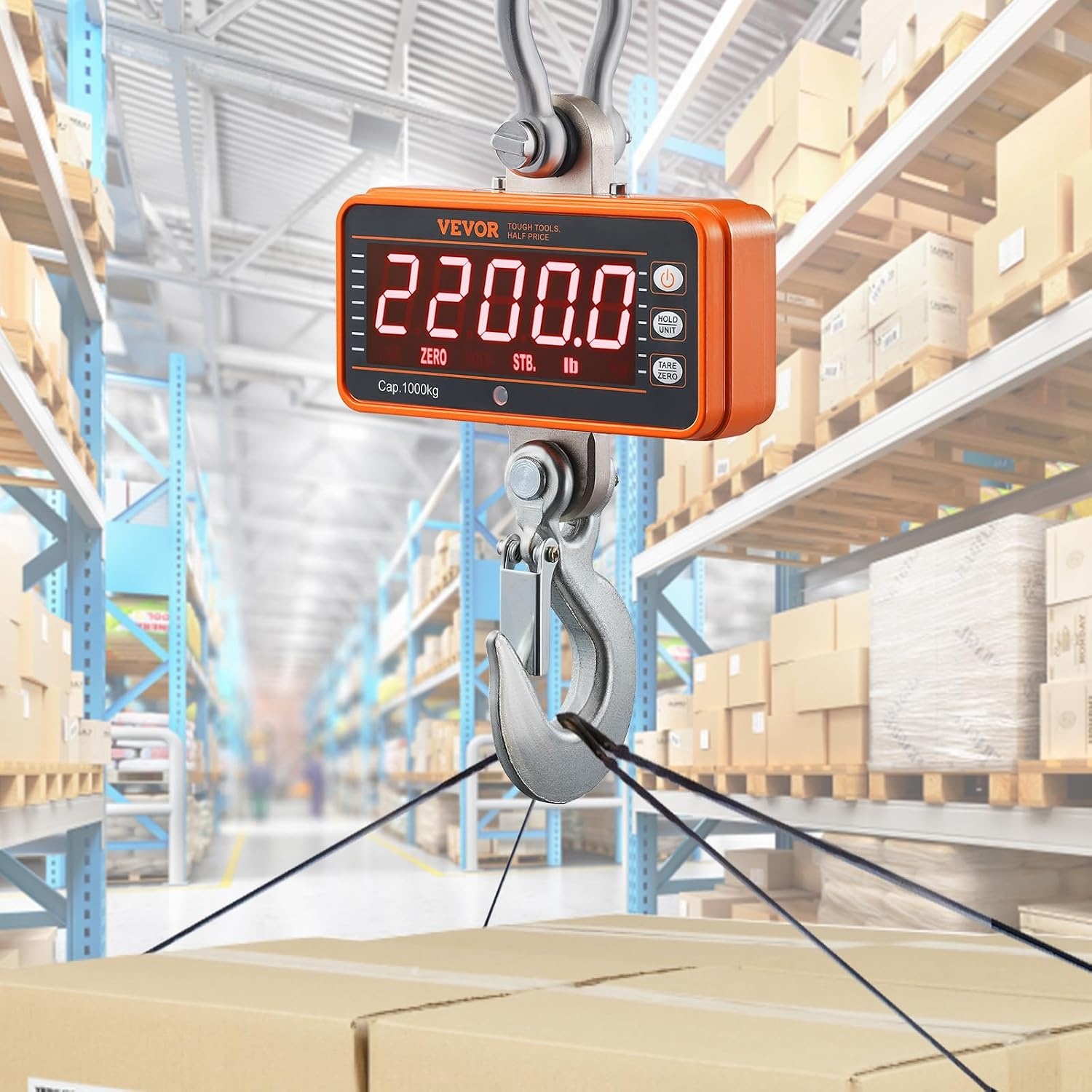image:imageVEVOR Digital Crane Scale 1100 lbs500 kg Max Capacity Heavy Duty Industrial Hanging Scale with Cast Aluminum Case amp LCD Display 02 lbs Division amp 3 Unit Switch AutoOff Setting for Garage2200BLS