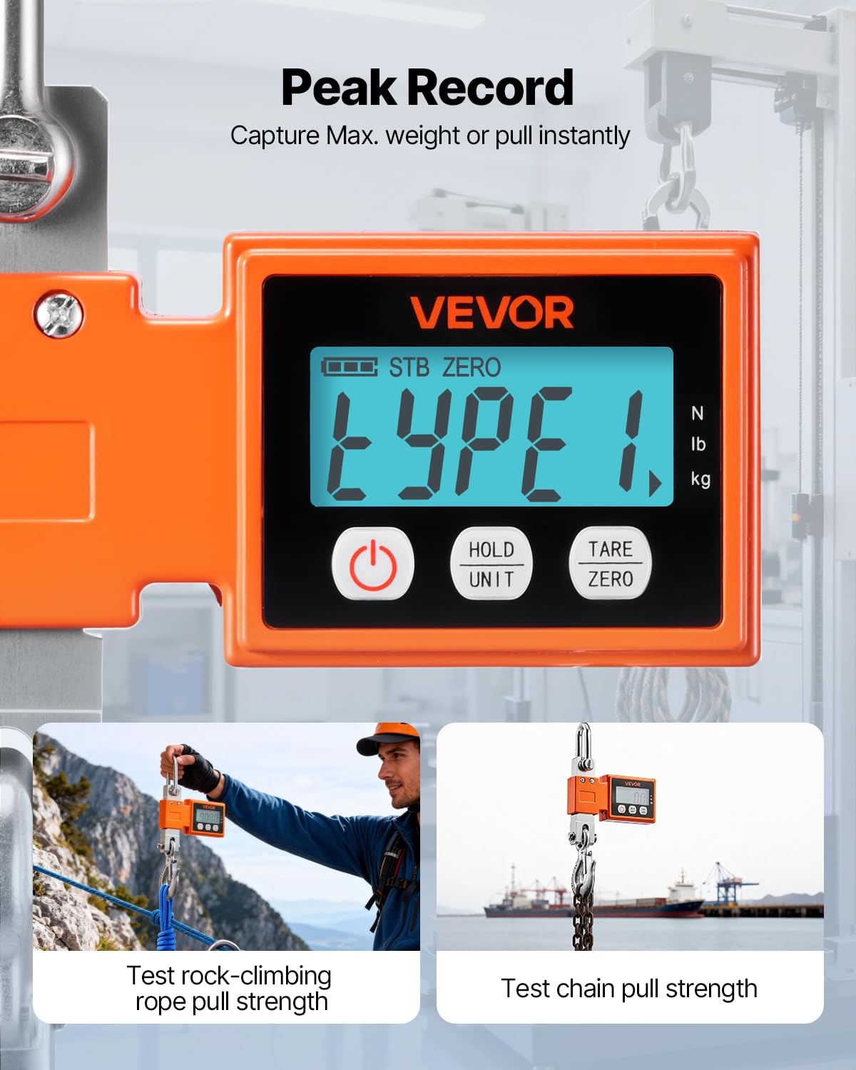 image:imageVEVOR Digital Crane Scale 1100 lbs500 kg Max Capacity Heavy Duty Industrial Hanging Scale with Cast Aluminum Case amp LCD Display 02 lbs Division amp 3 Unit Switch AutoOff Setting for Garage1100BLS