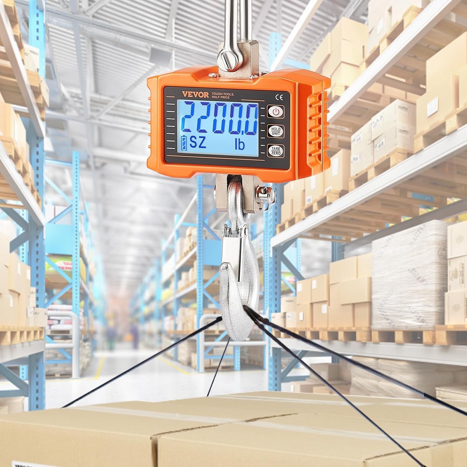 image:imageVEVOR Digital Crane Scale 2200 lbs1000 kg Industrial Heavy Duty Hanging Scale with Remote Control Cast Aluminum Case amp LCD Screen High Precision for Construction Factory Farm Hunting Orange2200BLS