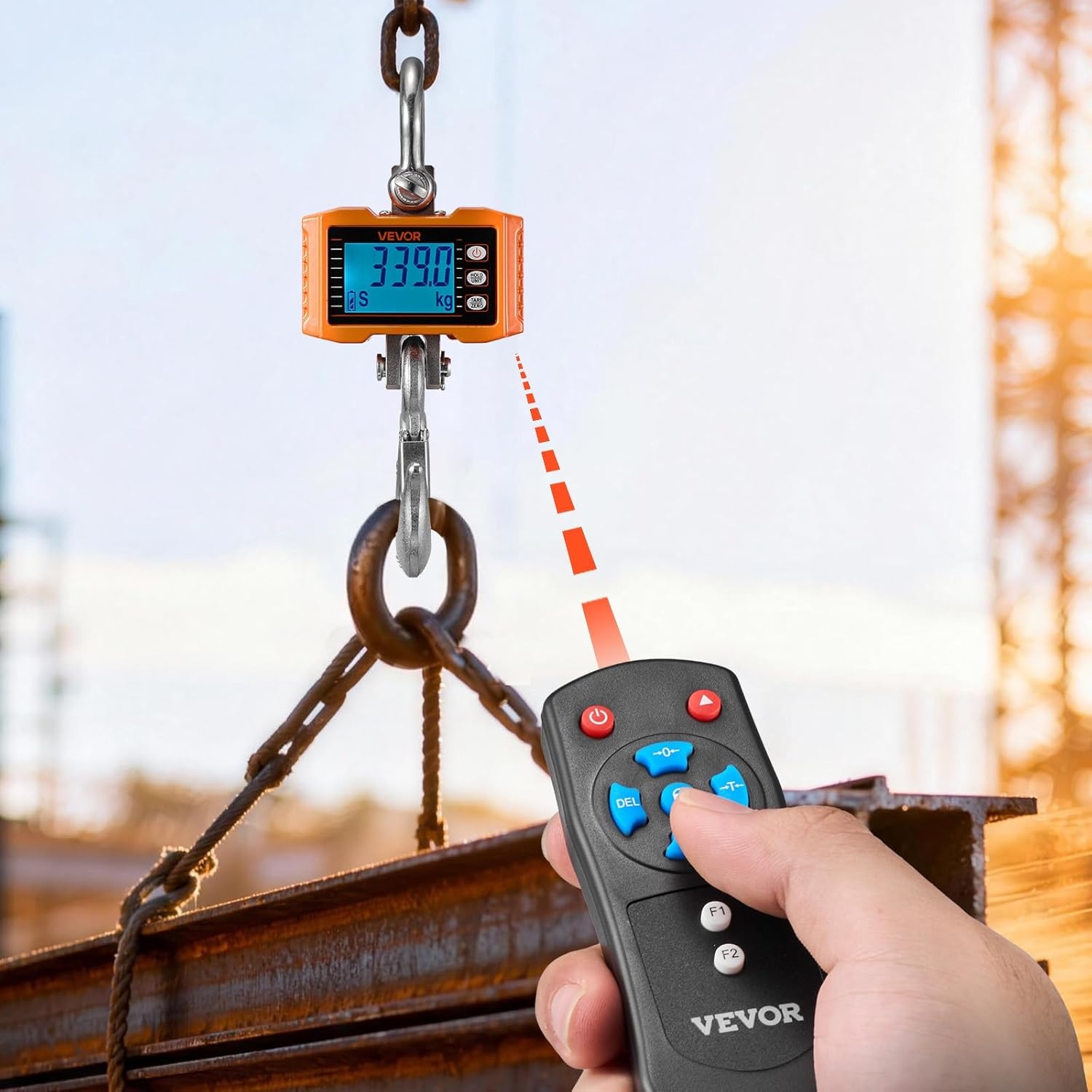 image:imageVEVOR Digital Crane Scale 2200 lbs1000 kg Industrial Heavy Duty Hanging Scale with Remote Control Cast Aluminum Case amp LCD Screen High Precision for Construction Factory Farm Hunting Orange4400BLS