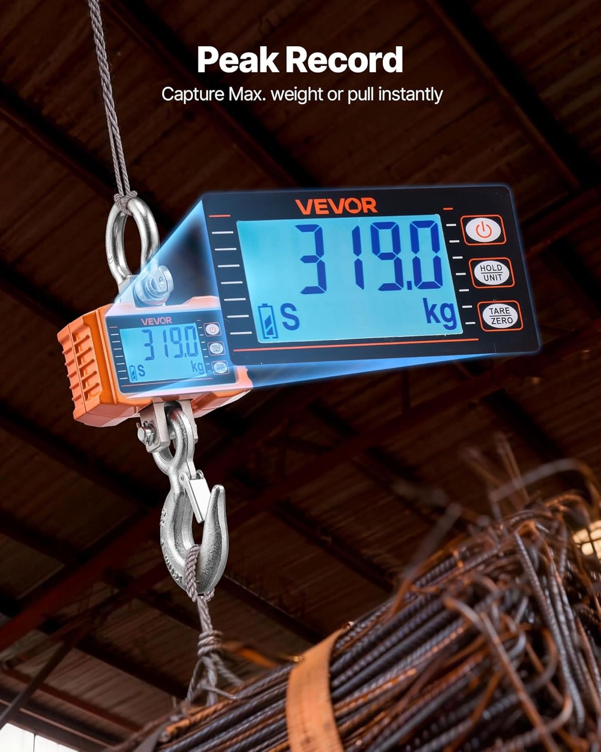 image:imageVEVOR Digital Crane Scale 2200 lbs1000 kg Industrial Heavy Duty Hanging Scale with Remote Control Cast Aluminum Case amp LCD Screen High Precision for Construction Factory Farm Hunting Orange4400BLS