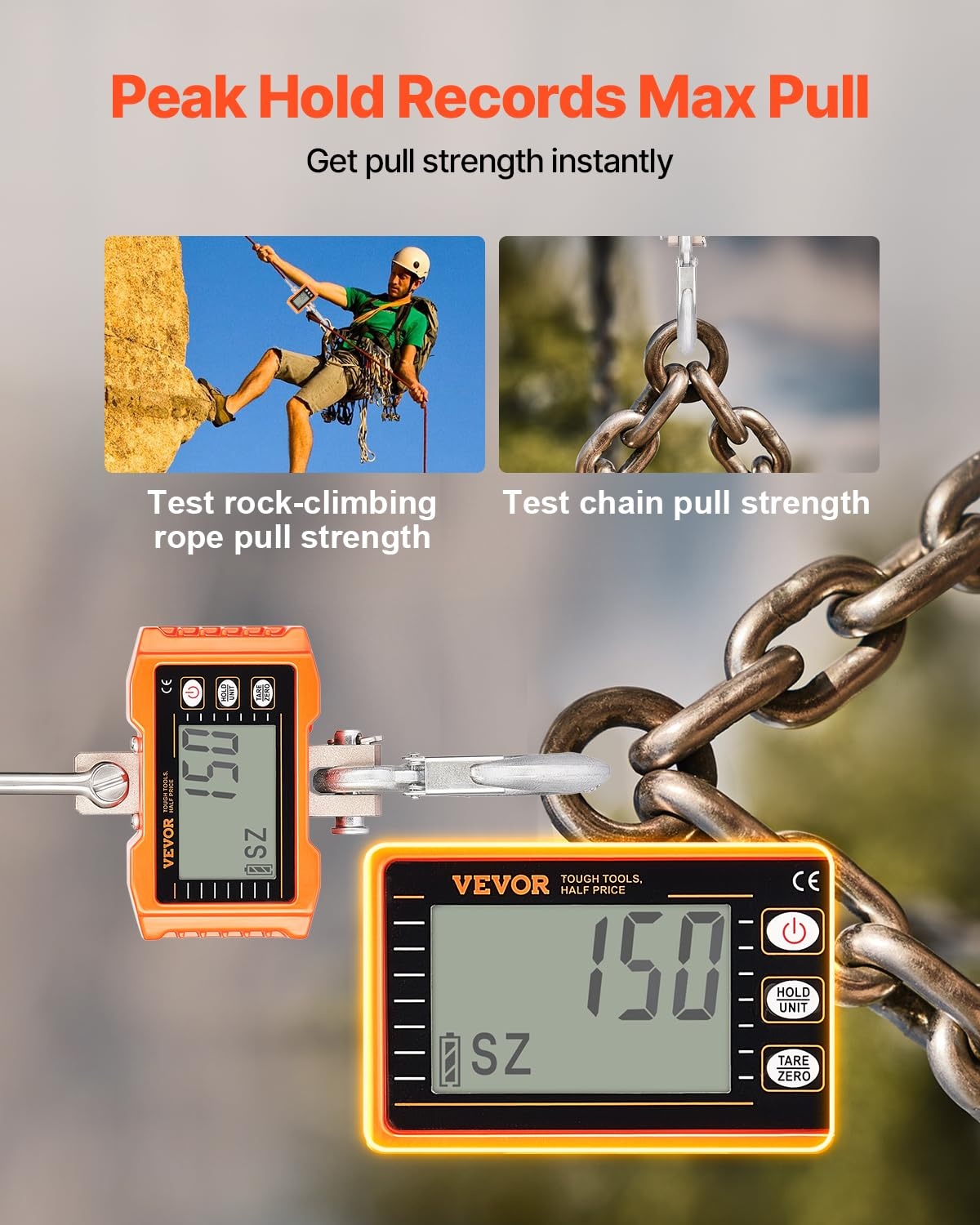 image:imageVEVOR Digital Crane Scale 2200 lbs1000 kg Industrial Heavy Duty Hanging Scale with Remote Control Cast Aluminum Case amp LCD Screen High Precision for Construction Factory Farm Hunting Orange2200BLS