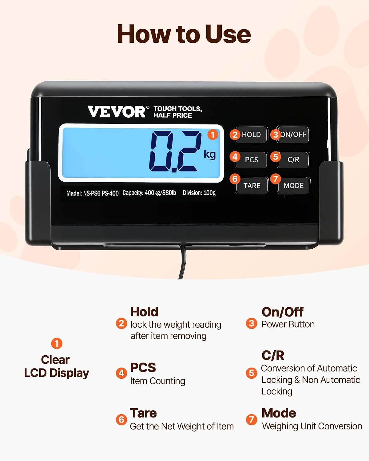 image:imageVEVOR Digital Shipping Scale 01 lbs High Accuracy 660 lbs Postal Scale with LCD Display HoldTare Function amp ACDC Power Supply Fit for Packages Postage Luggage Battery amp Adapter Included880 lbs400 kg