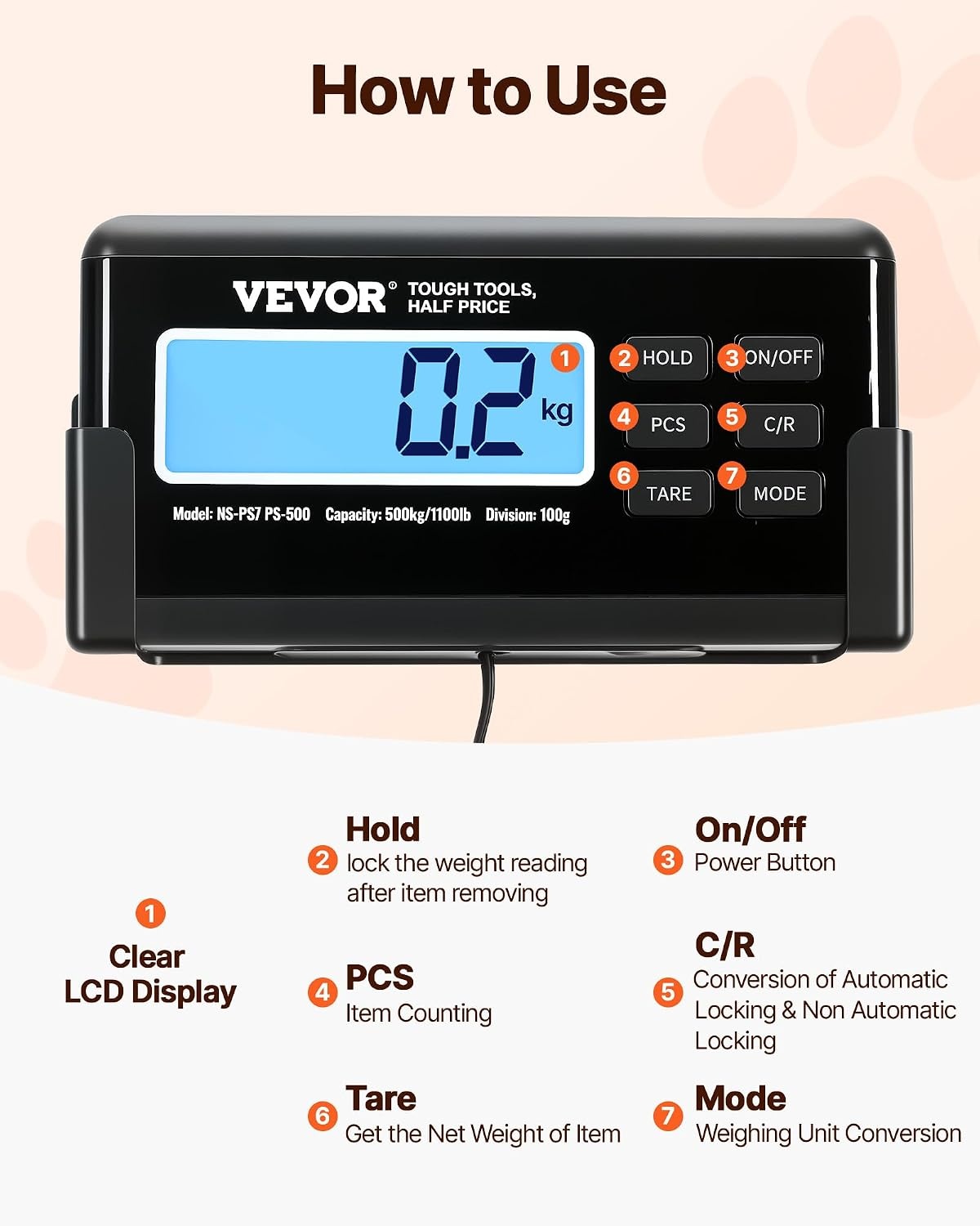 image:imageVEVOR Digital Shipping Scale 01 lbs High Accuracy 660 lbs Postal Scale with LCD Display HoldTare Function amp ACDC Power Supply Fit for Packages Postage Luggage Battery amp Adapter Included1100Lbs