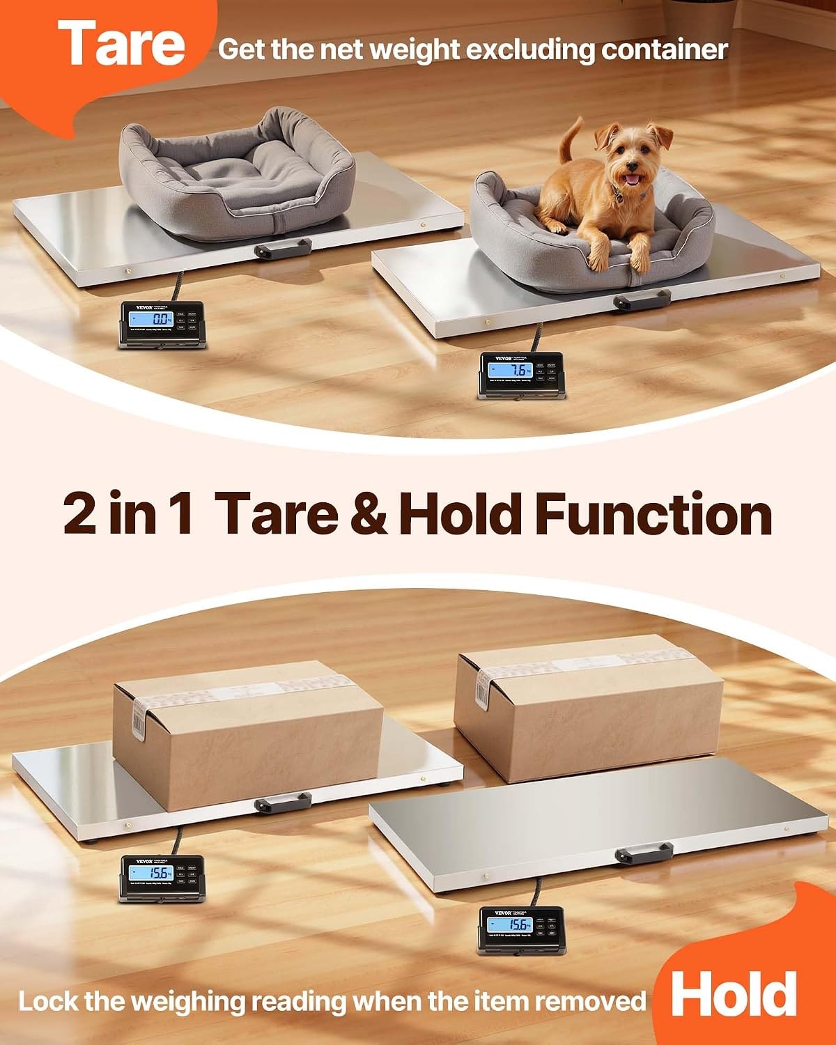 image:imageVEVOR Digital Shipping Scale 01 lbs High Accuracy 660 lbs Postal Scale with LCD Display HoldTare Function amp ACDC Power Supply Fit for Packages Postage Luggage Battery amp Adapter Included880 lbs400 kg