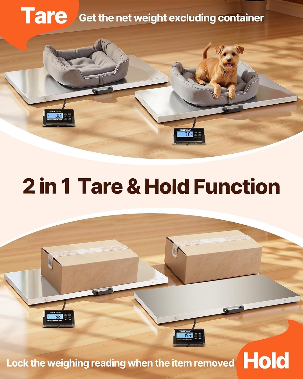 image:imageVEVOR Digital Shipping Scale 01 lbs High Accuracy 660 lbs Postal Scale with LCD Display HoldTare Function amp ACDC Power Supply Fit for Packages Postage Luggage Battery amp Adapter Included1100Lbs