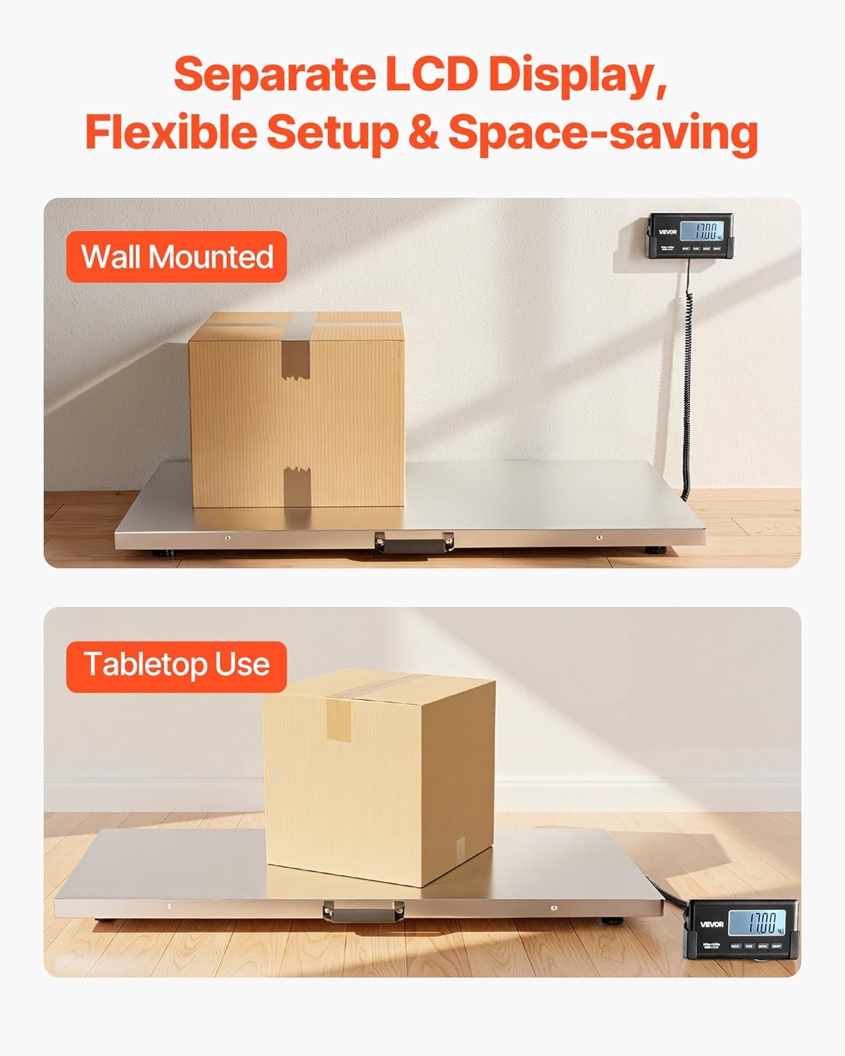 image:imageVEVOR Digital Shipping Scale 01 lbs High Accuracy 660 lbs Postal Scale with LCD Display HoldTare Function amp ACDC Power Supply Fit for Packages Postage Luggage Battery amp Adapter Included660Lbs