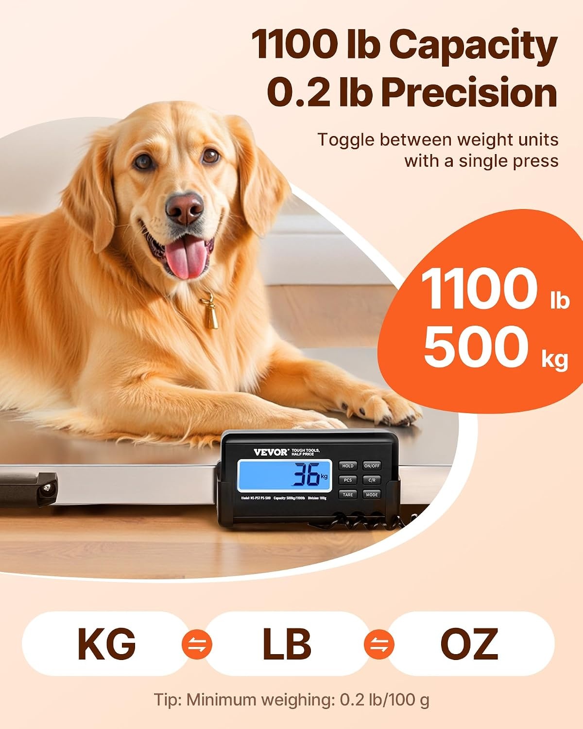 image:imageVEVOR Digital Shipping Scale 01 lbs High Accuracy 660 lbs Postal Scale with LCD Display HoldTare Function amp ACDC Power Supply Fit for Packages Postage Luggage Battery amp Adapter Included1100Lbs